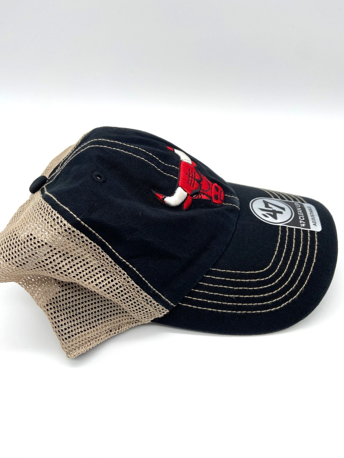 Chicago Bulls Black Hat Mesh Snapback Trucker ’47 Brand Clean Up Cap NBA New