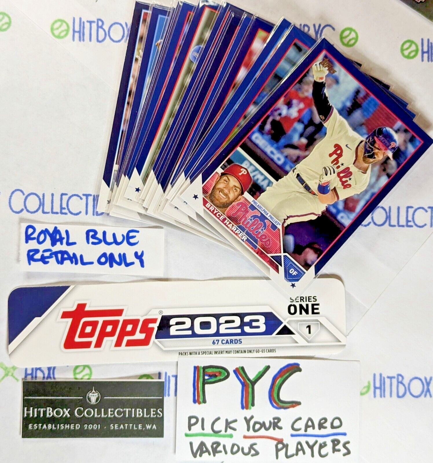 2023 Topps Series 1 ROYAL BLUE RETAIL PYC Pick Complete Harper Freeman Grove RC