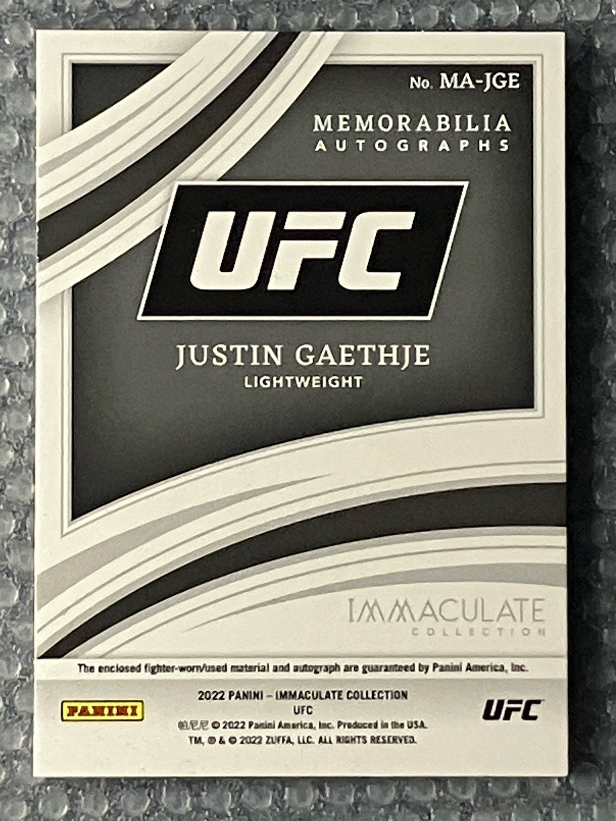 2022 Immaculate UFC JUSTIN GAETHJE Patch Auto /25 FIGHTER WORN
