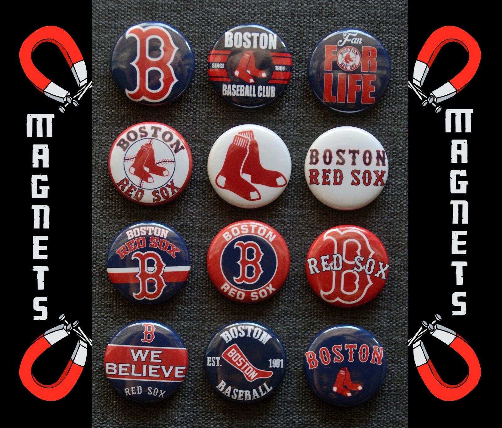 Boston Red Sox – 1 1/2″ Inch Magnet Set (Set of 12)