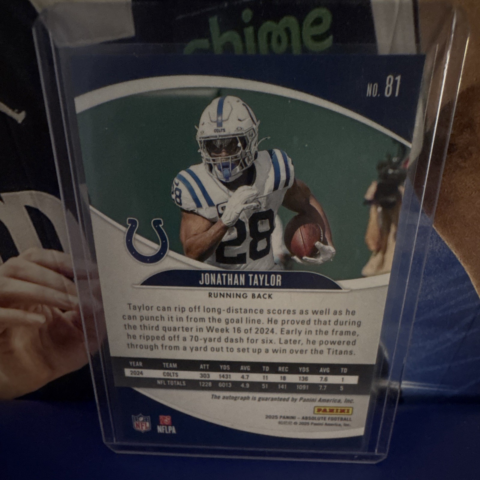 Panini 2025 Absolute Jonathan Taylor Autograph #81 Indianapolis Colts