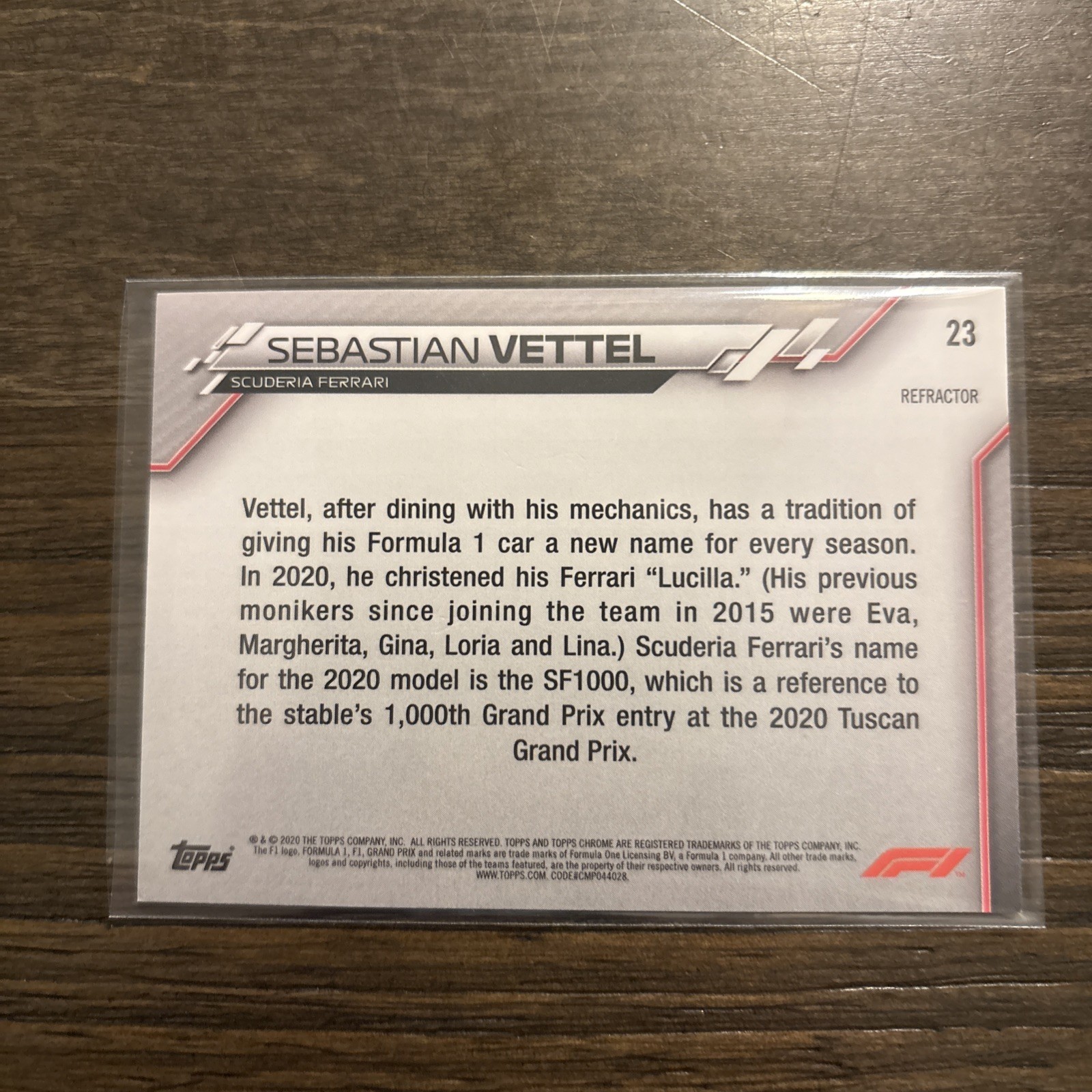 2020 Topps Chrome Formula 1 F1 Refractor Parallel Sebastian Vettel 23
