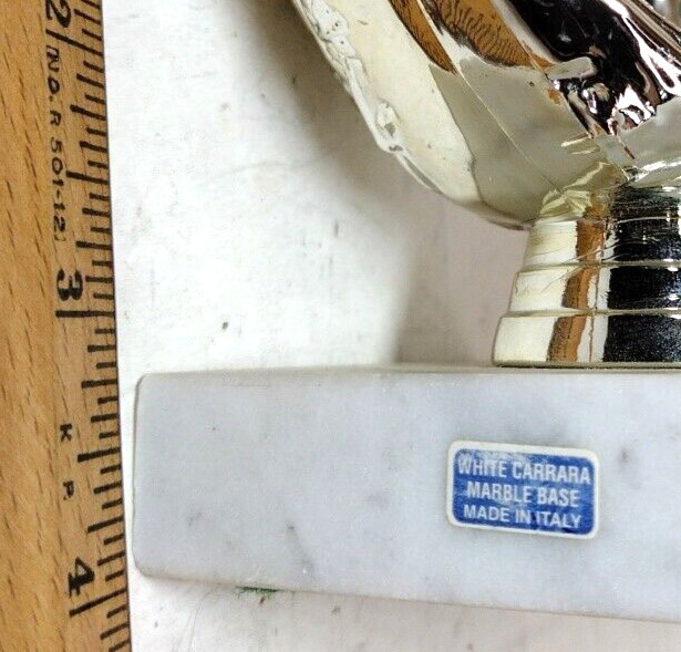 Vintage Trophy Style Prize Baseball Holder White Marble Base Made In Italy