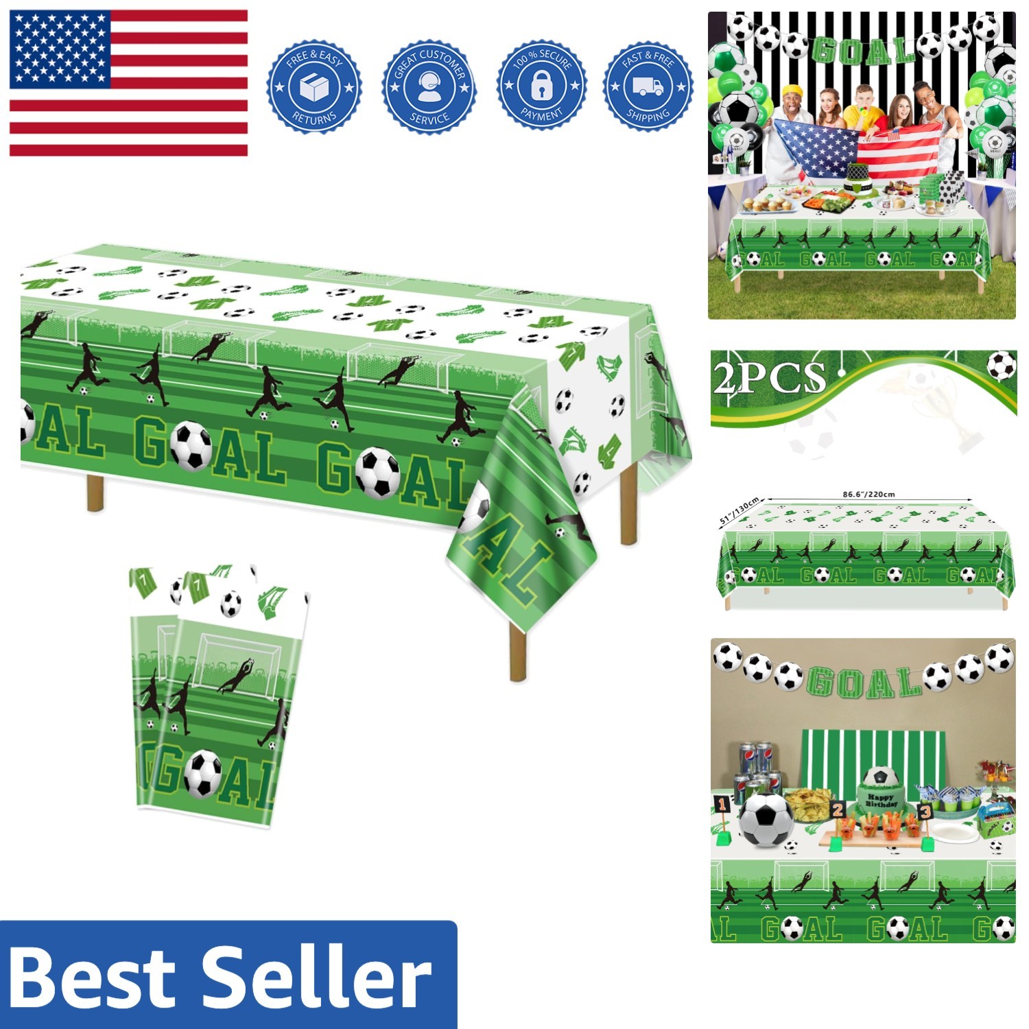 Disposable Soccer Tablecloths, 51×86 Inches – Ideal for Birthday Decorations