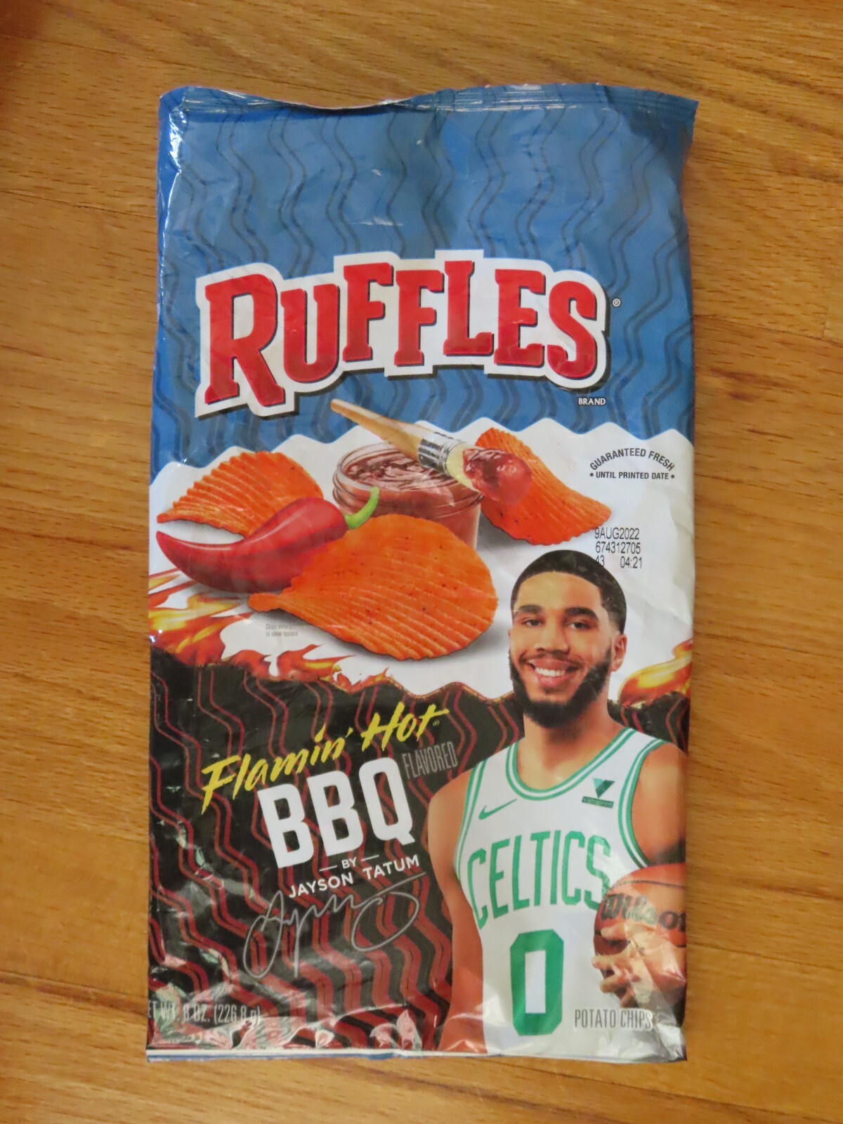 2022 JAYSON TATUM Ruffles BBQ Flamin’ Hot Empty 8 Oz Bag BOSTON CELTICS