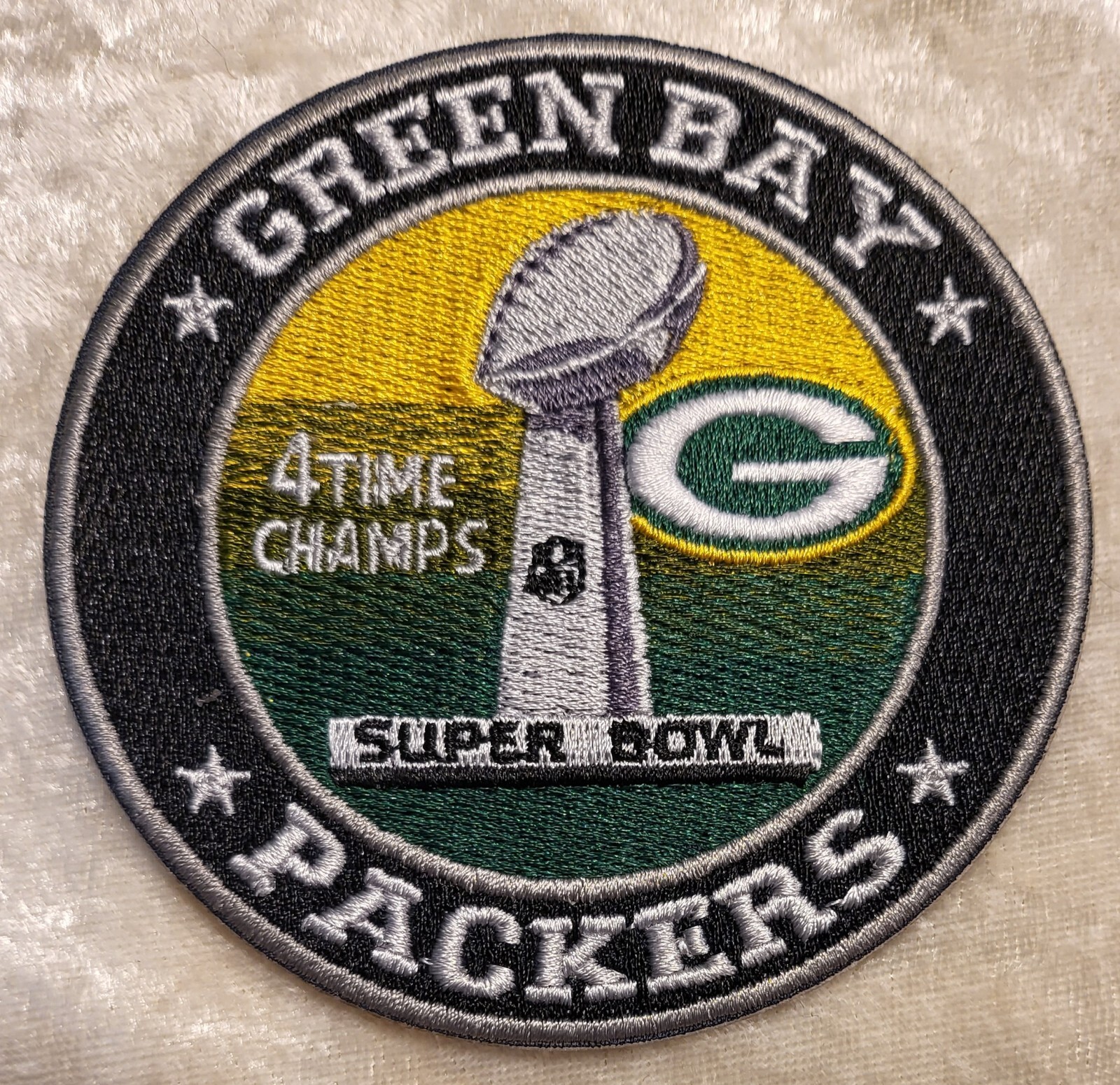 Green Bay Packers 4X Super Bowl 3.5″ Iron On Embroidered Patch ~Free Tracking!