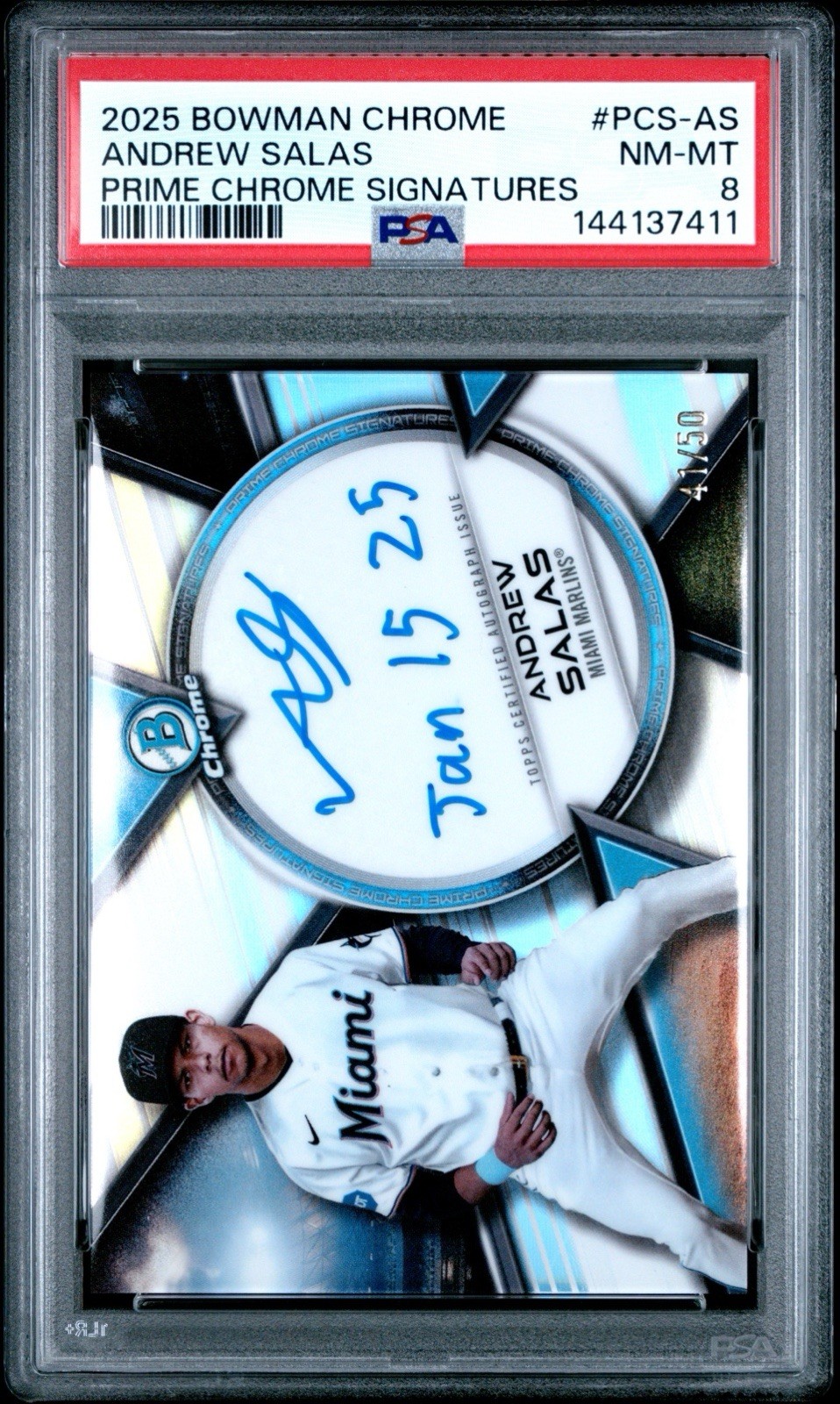 2025 Bowman Chrome Prime Chrome Signatures /50 #PCS-AS Andrew Salas Inscribed