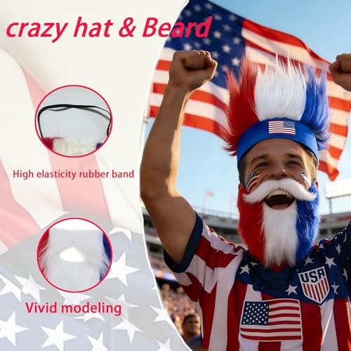 World Cup 2026 Crazy Hat & Beard & Temporary Tattoos(5pcs) for Fan Makeup,Team