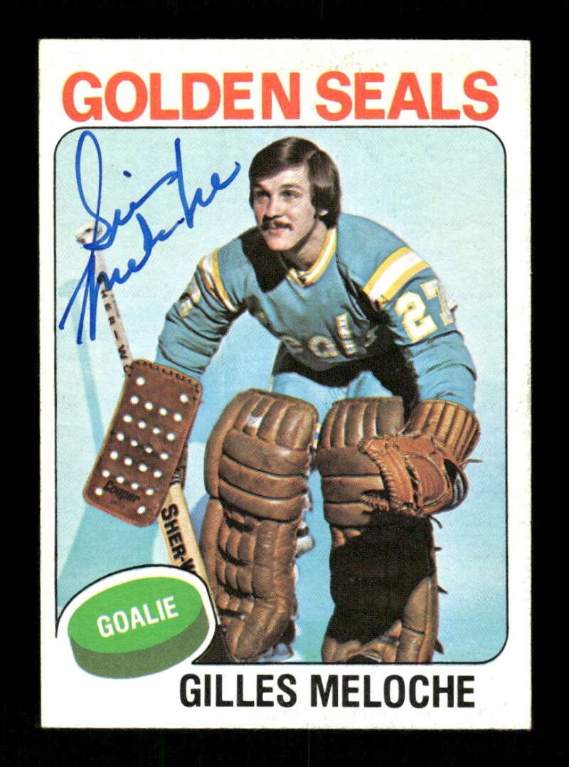 1975-76 Topps #190 Gilles Meloche signed autograph EXMT, well centered, crisp
