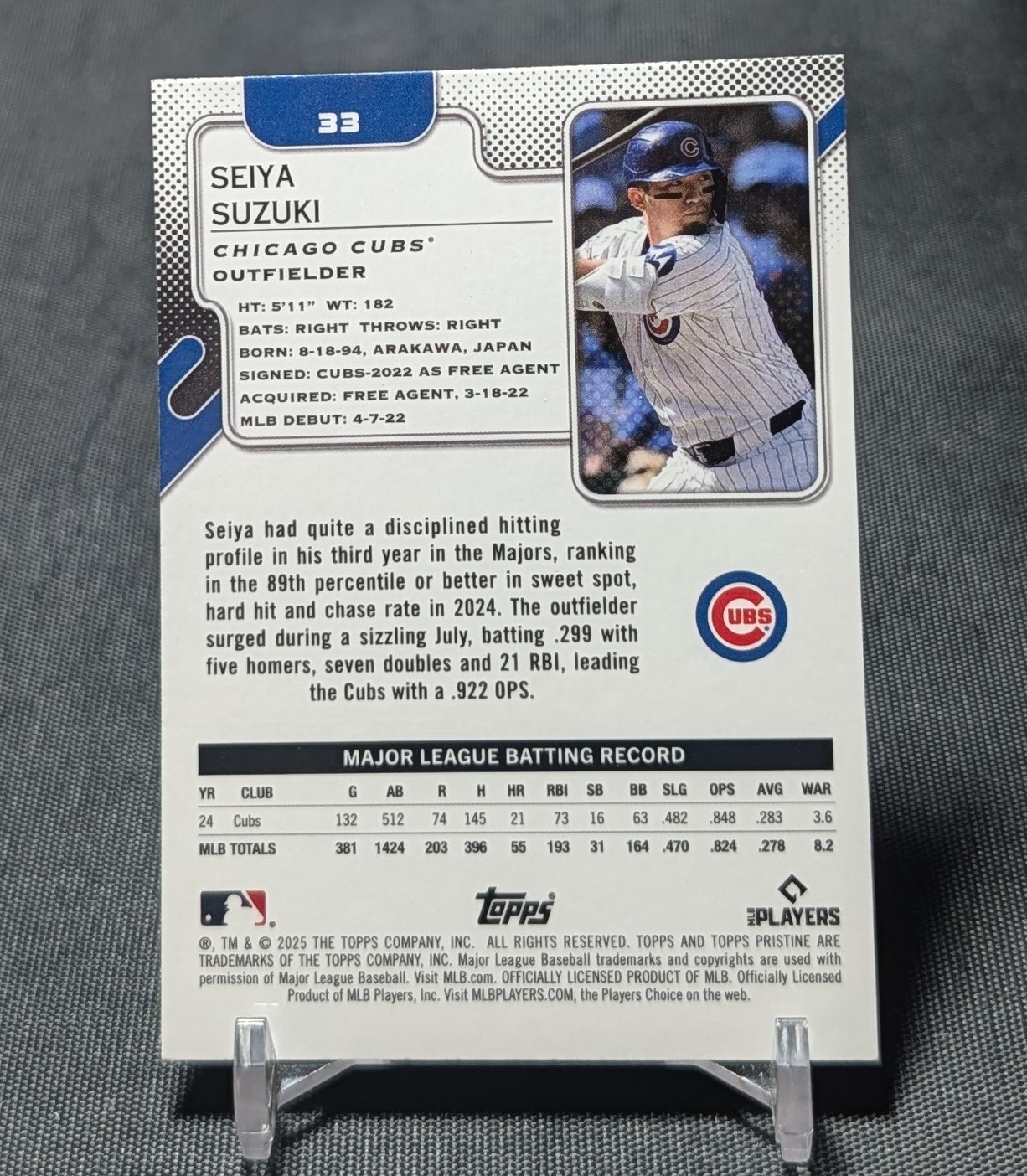 Seiya Suzuki 2025 Topps Pristine Chrome Baseball Card #33 Chicago Cubs