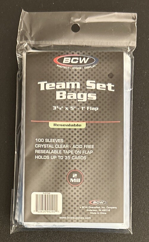 BCW Resealable Team Set Bags (1 Pack Of 100 Sleeves) Holds 35 Cards; 3 3/8” x 5”