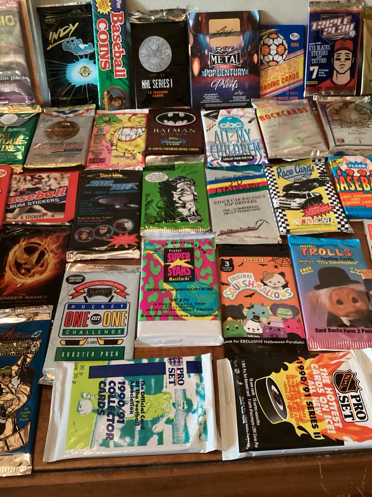 Lot of 50 Diff Random Unopened Packs Sport & Non Sport with 1 LEAF METAL proof
