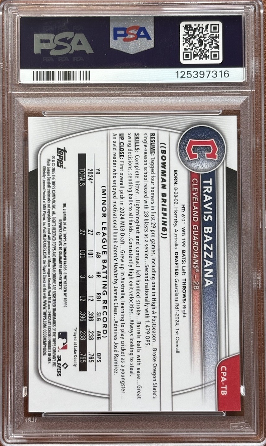 2025 Bowman Chrome Prospect Auto Travis Bazzana #CPA-TB Speckle Refractor /299