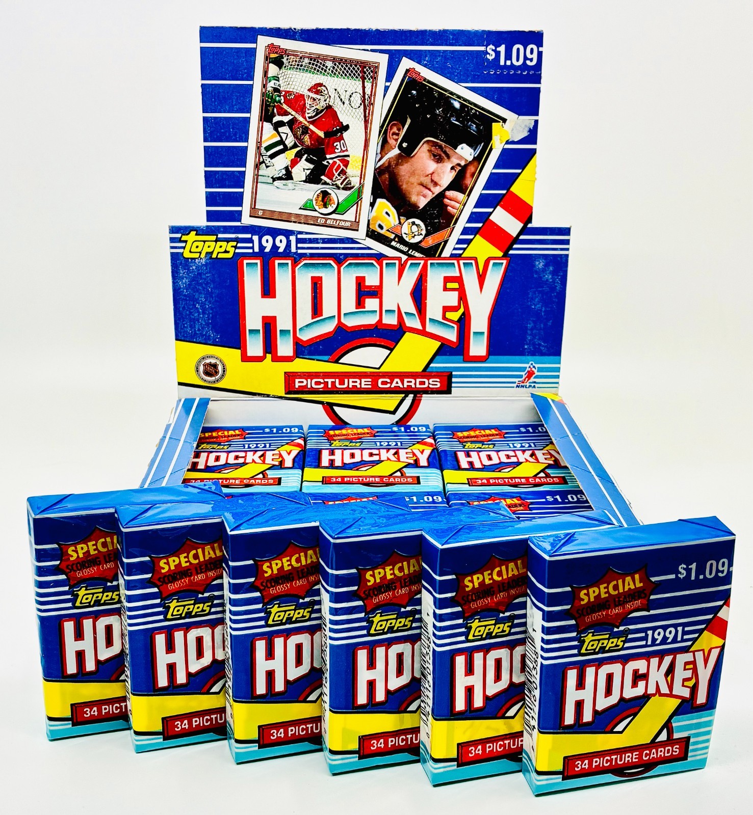 1991-92 Topps NHL Hockey Six (6) Factory Sealed Jumbo Packs – Gretzky / Lemieux