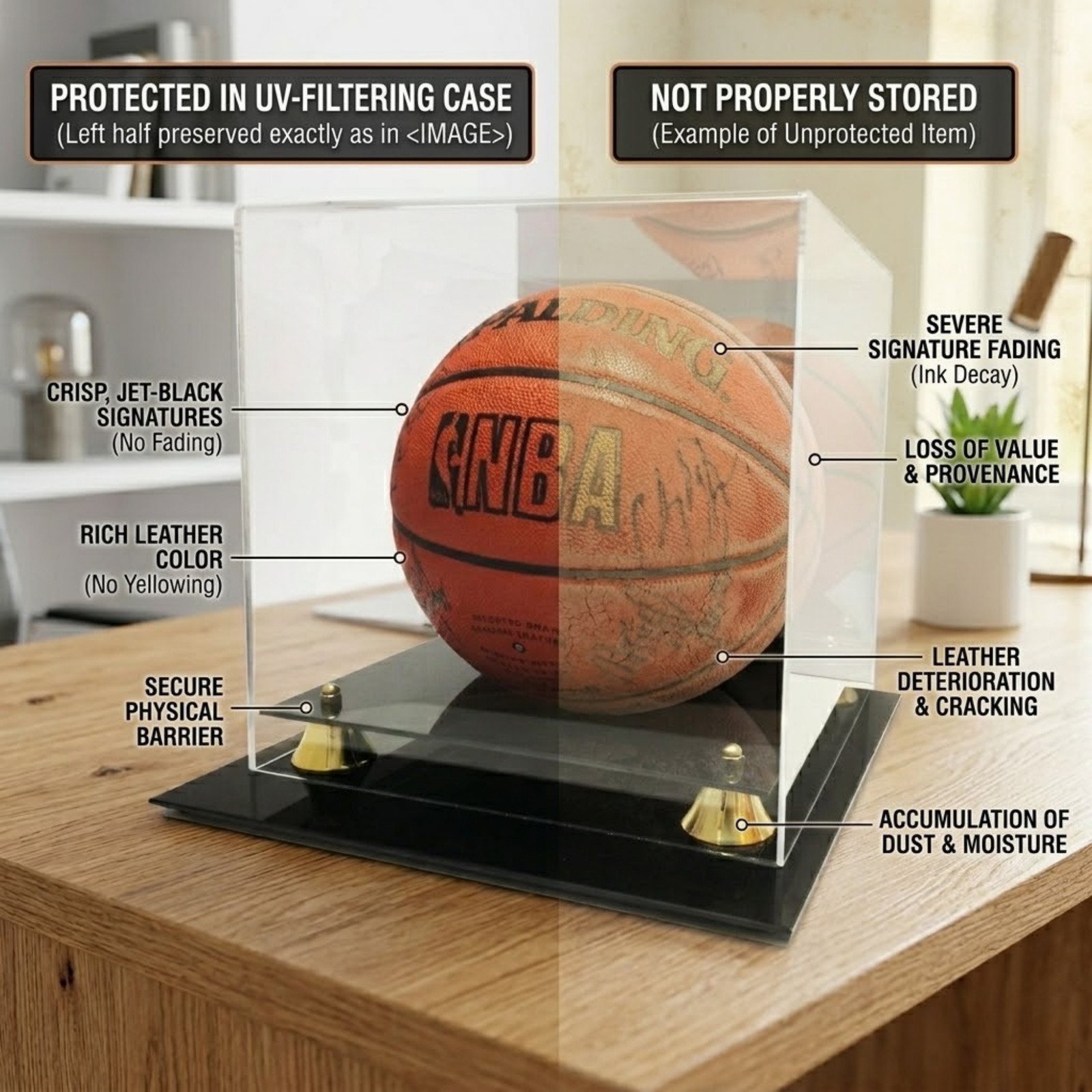 Deluxe UV Protected Full Size Basketball Display Case w/ Mirror Back