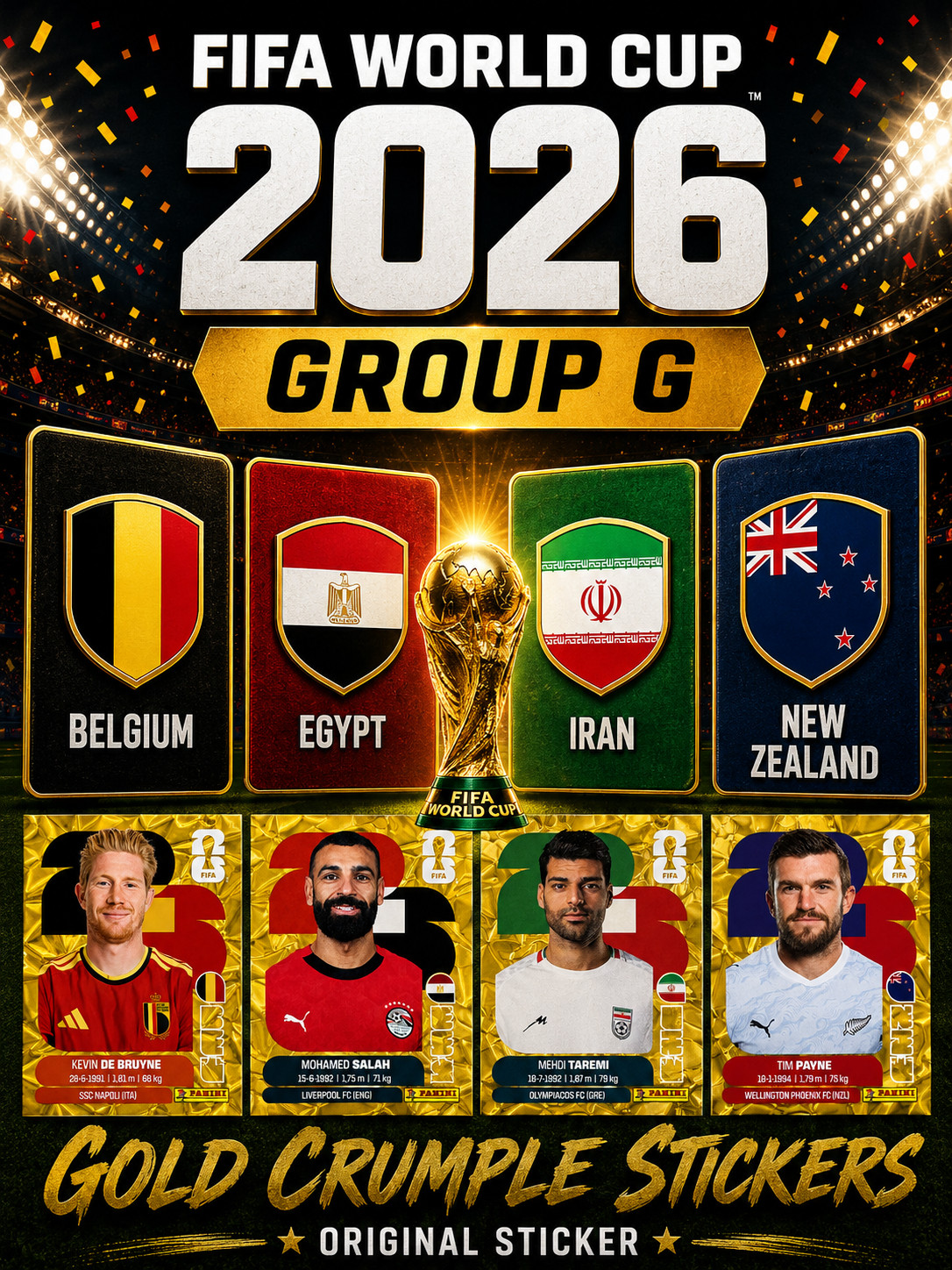 2026 PANINI WORLD CUP GOLD Crumple Stickers SINGLES -GROUP G PICK & COMPLETE SET