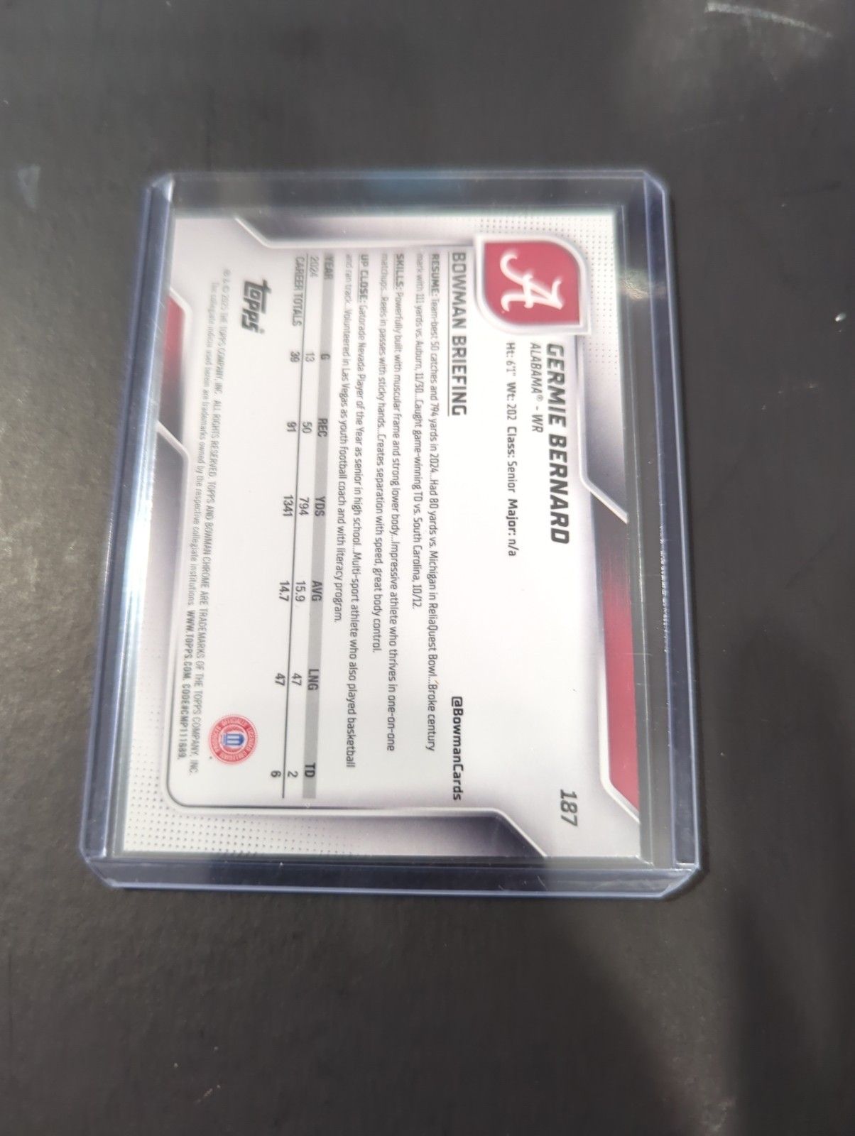 2025 Bowman University Chrome – Germie Bernard #187 Aqua Mini-Diamond Refr /325