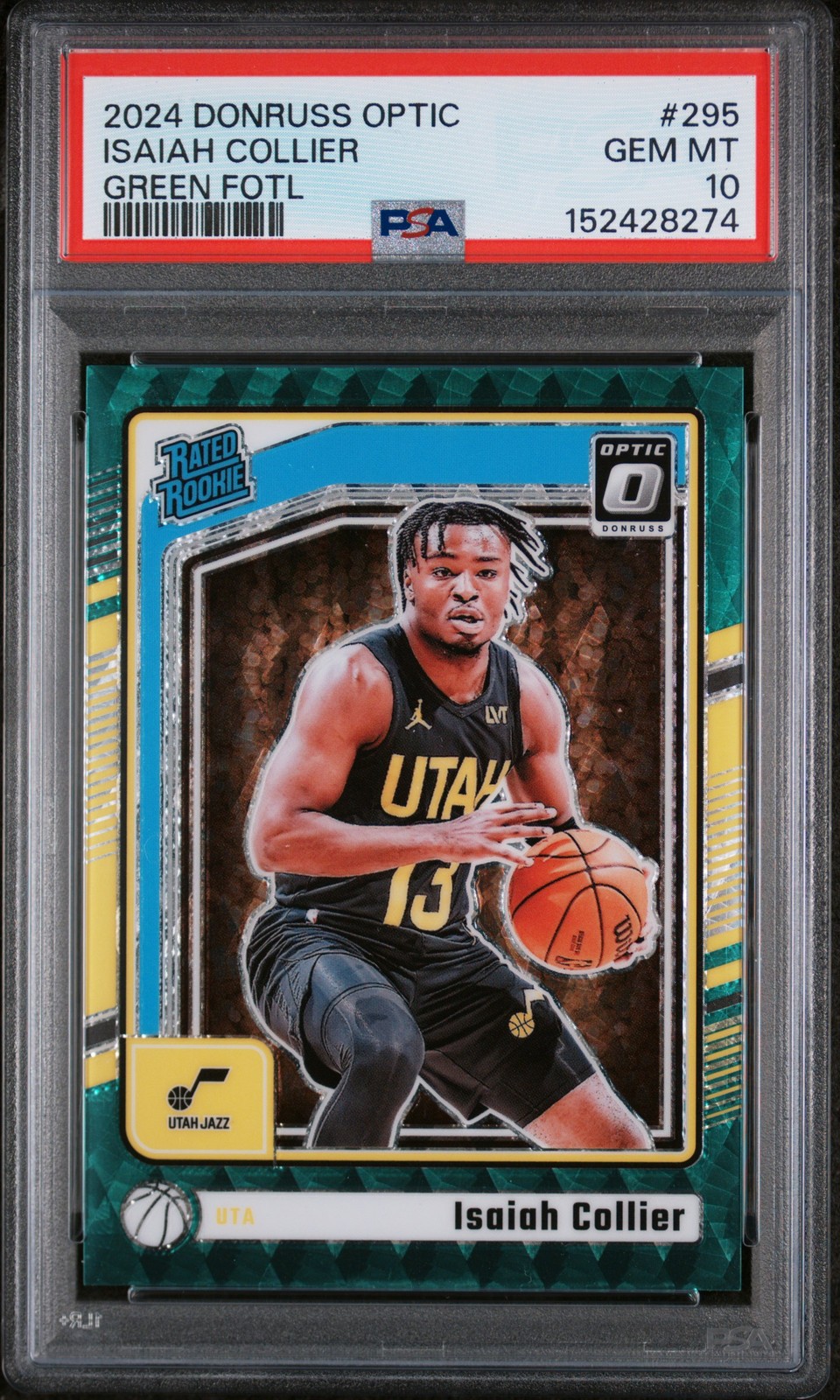 2024 PANINI DONRUSS OPTIC GREEN FOTL #295 ISAIAH COLLIER 8/14 PSA 10