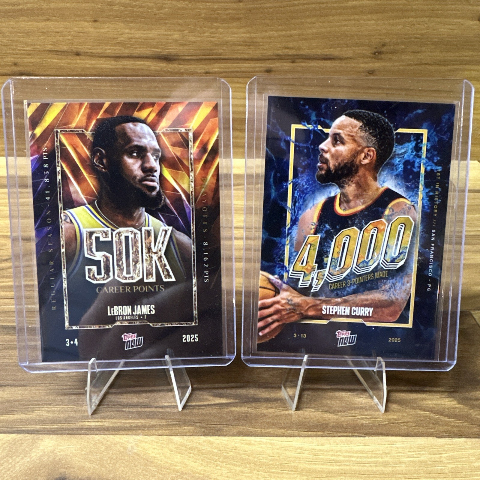 Topps Now 2 Card Lot – #13 Stephen Curry 4k & #12 Lebron James 50k – In Hand