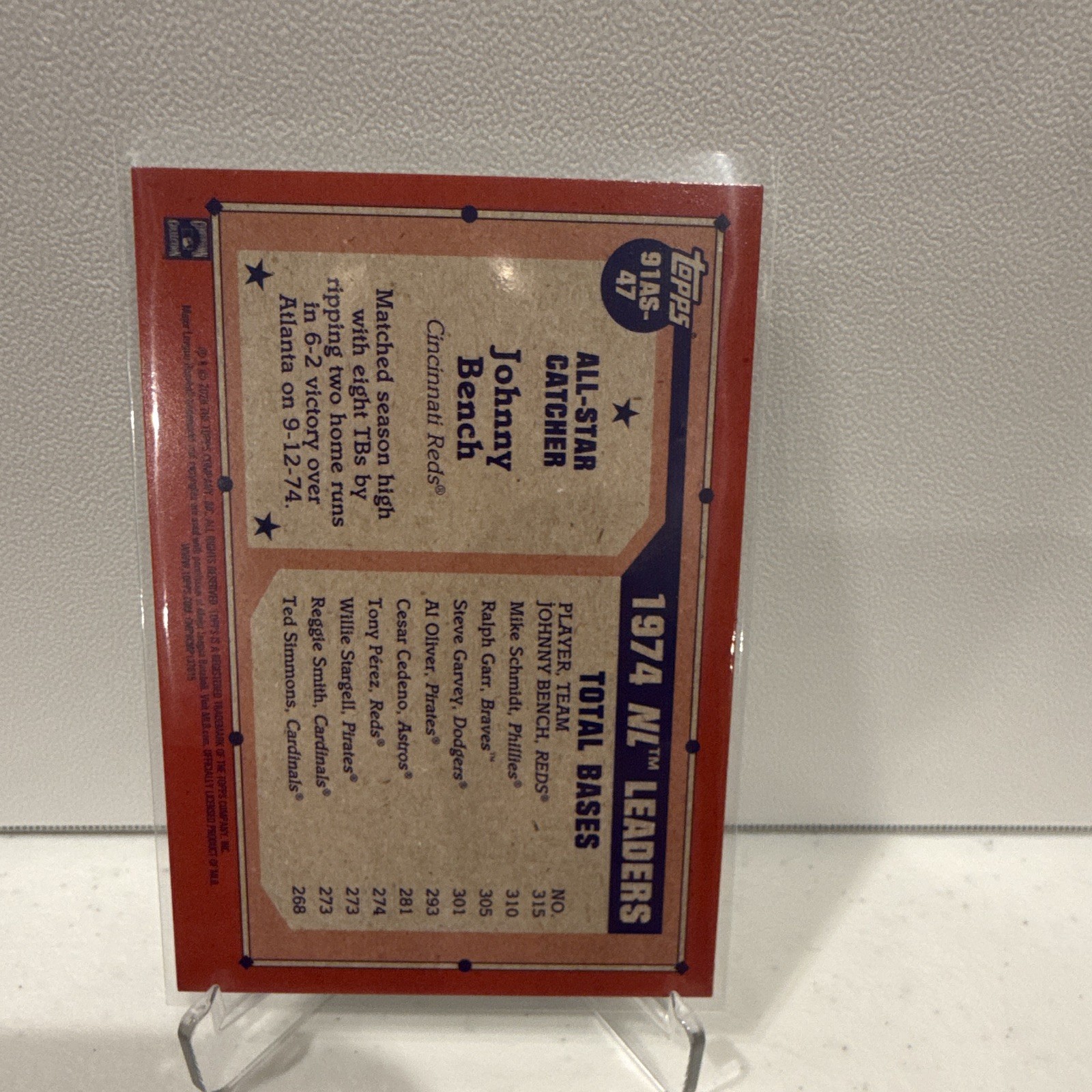 Topps 1974 Topps 75 All-Star Insert Johnny Bench 91AS-47 Cincinnati Reds