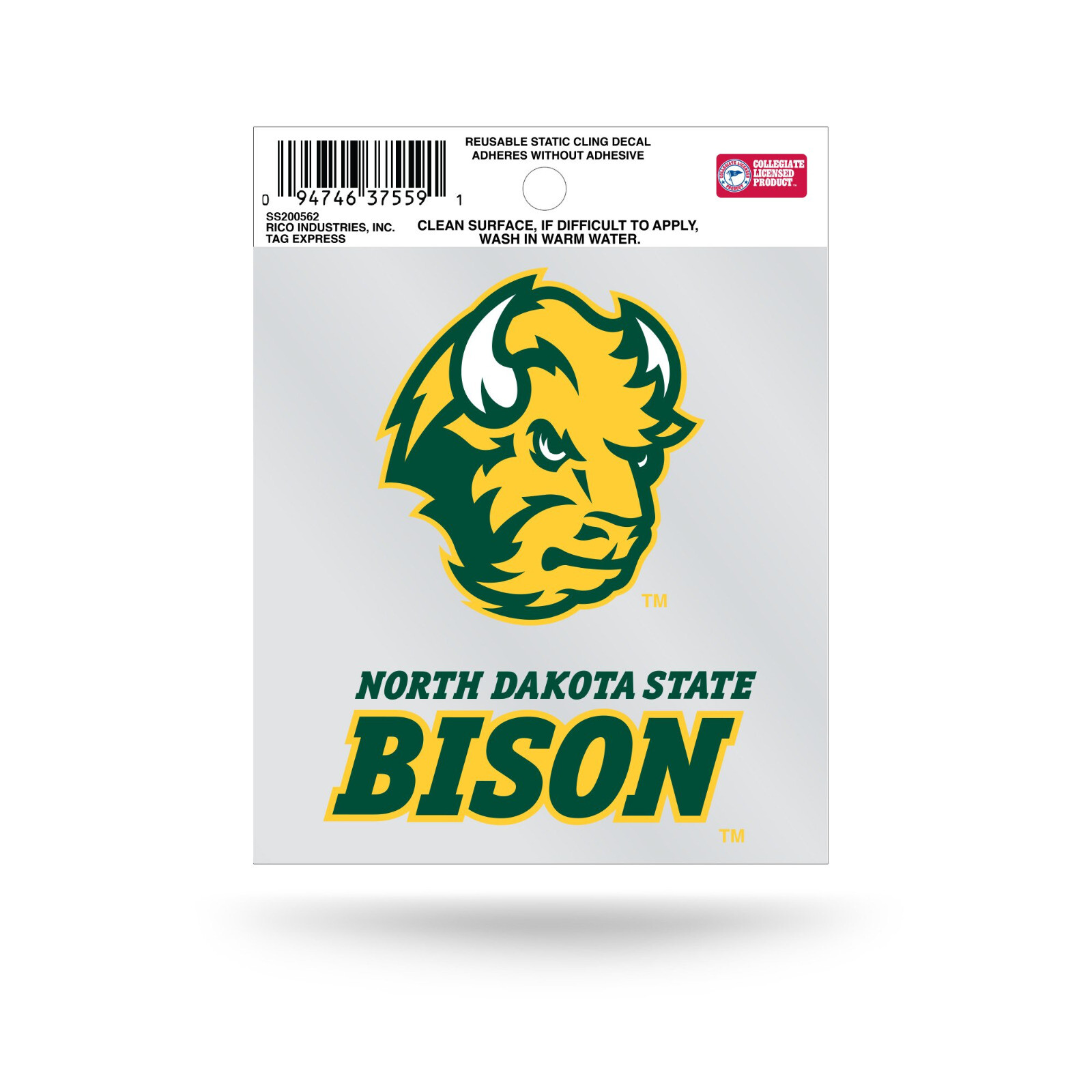 North Dakota State Bison Static Cling Sticker Window or Car! 3×4 Inches Head