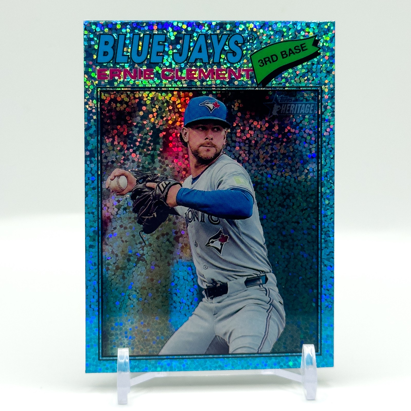 2026 Topps Heritage #21 Ernie Clement Chrome Light Blue Sparkle Refractor