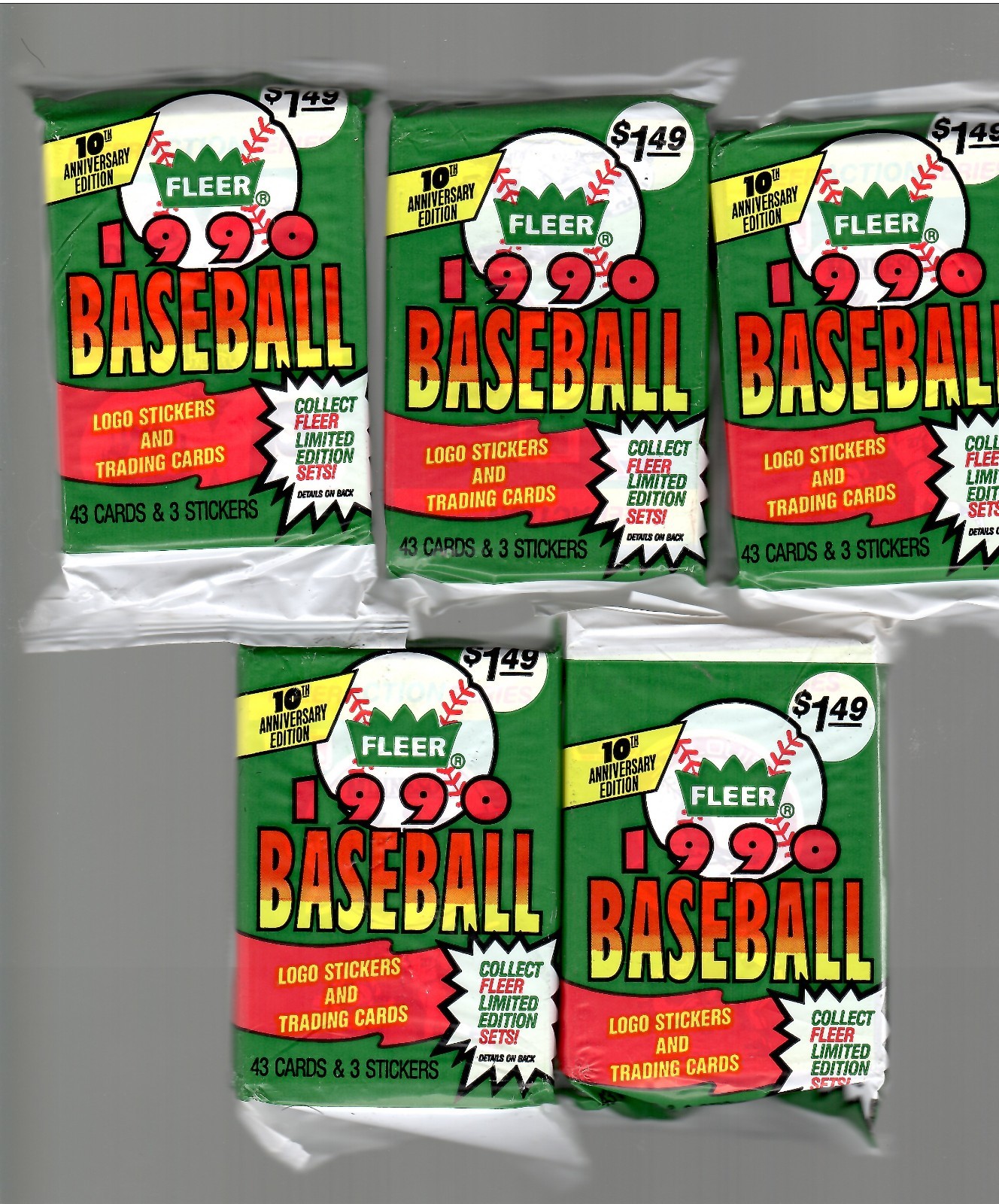 1990 FLEER GREEN CELLO 43 CARD PACK 5 PACK LOT POSSIBLE SOARING STARS INSERTS