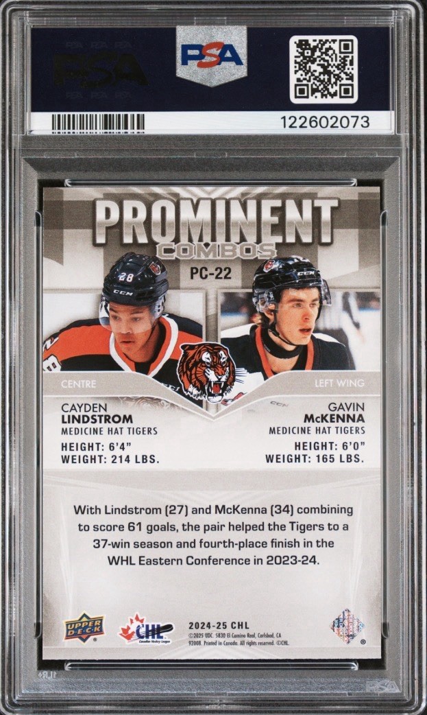 Upper Deck 2024-25 CHL Prominent Combos Lindstrom/McKenna RC #PC-22 PSA 10
