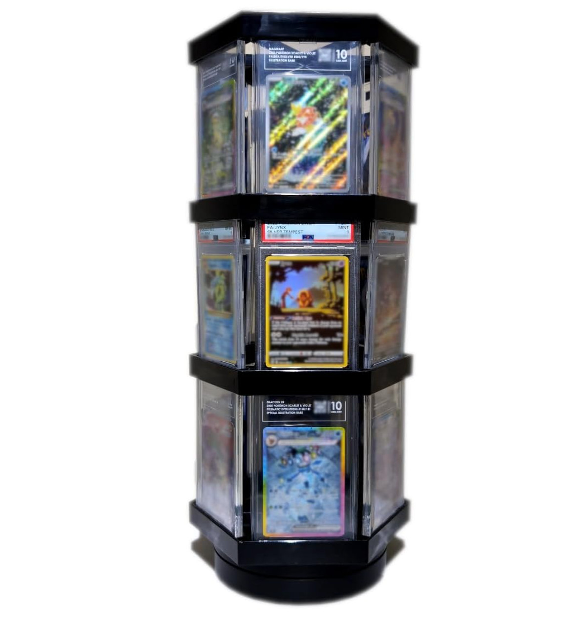 Graded Trading Card Display Case USB Rotating 18 PSA Slabs TCG Sport Show Stand