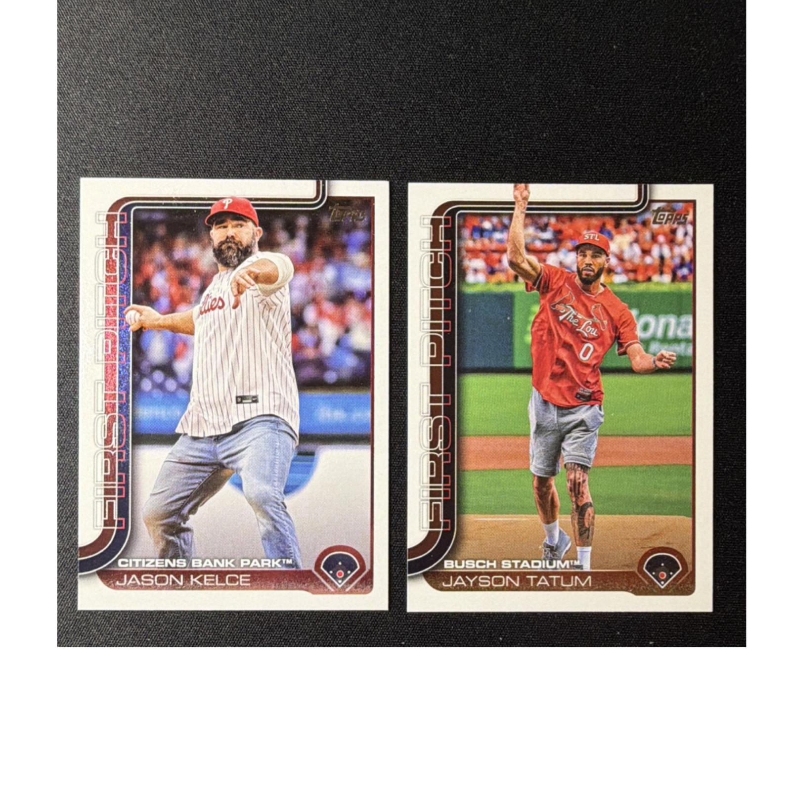 2025 Topps First Pitch 2 Card Lot Jason Kelce FP-1 Jayson Tatum FP-5 MLB NFL NBA