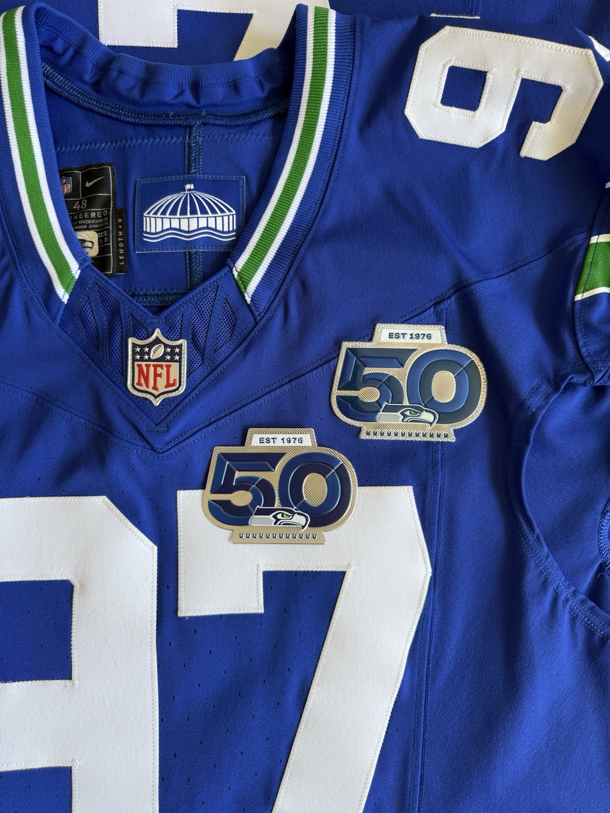 Seattle Seahawks 50th Anniversary Patch Chrome Metallic Iron-On Patch