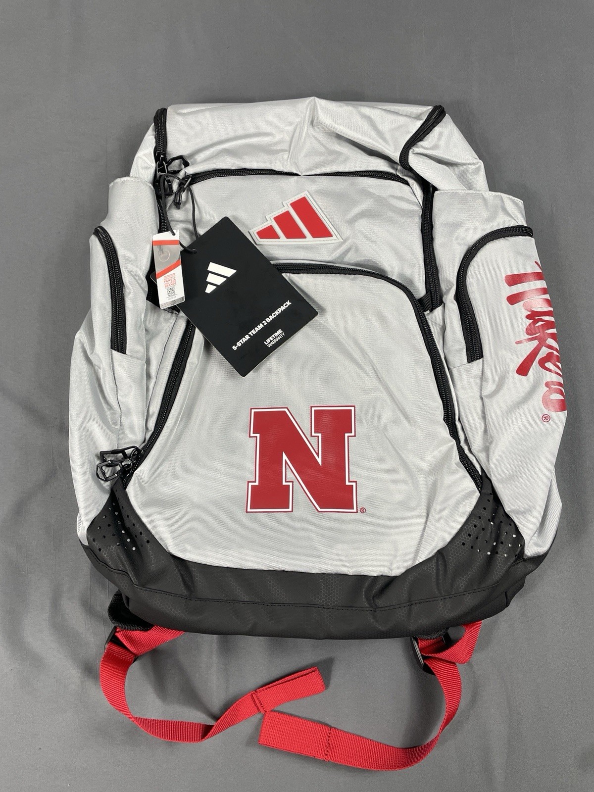 New Adidas 5-Star Team 2 Backpack Gray/Red Nebraska Huskers