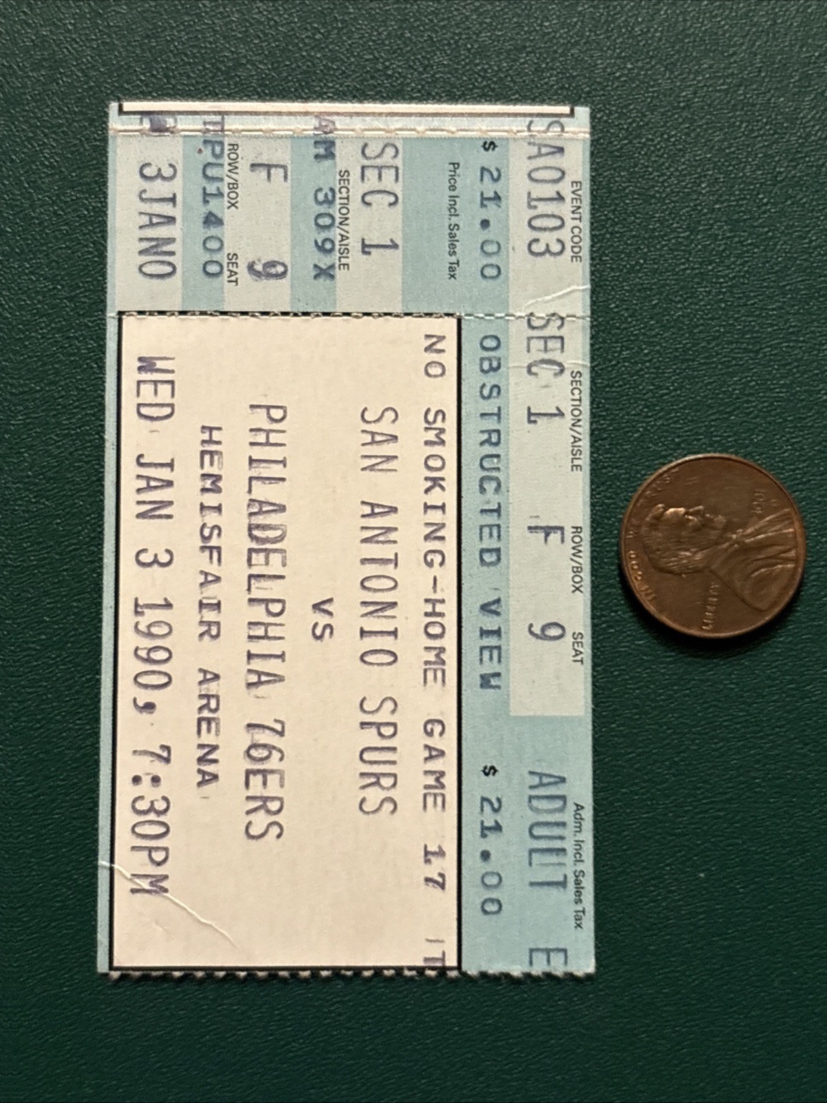 DAVID ROBINSON ROOKIE YR 22pts 1989 76ers Spurs ticket stub CHARLES BARKLEY 24pt