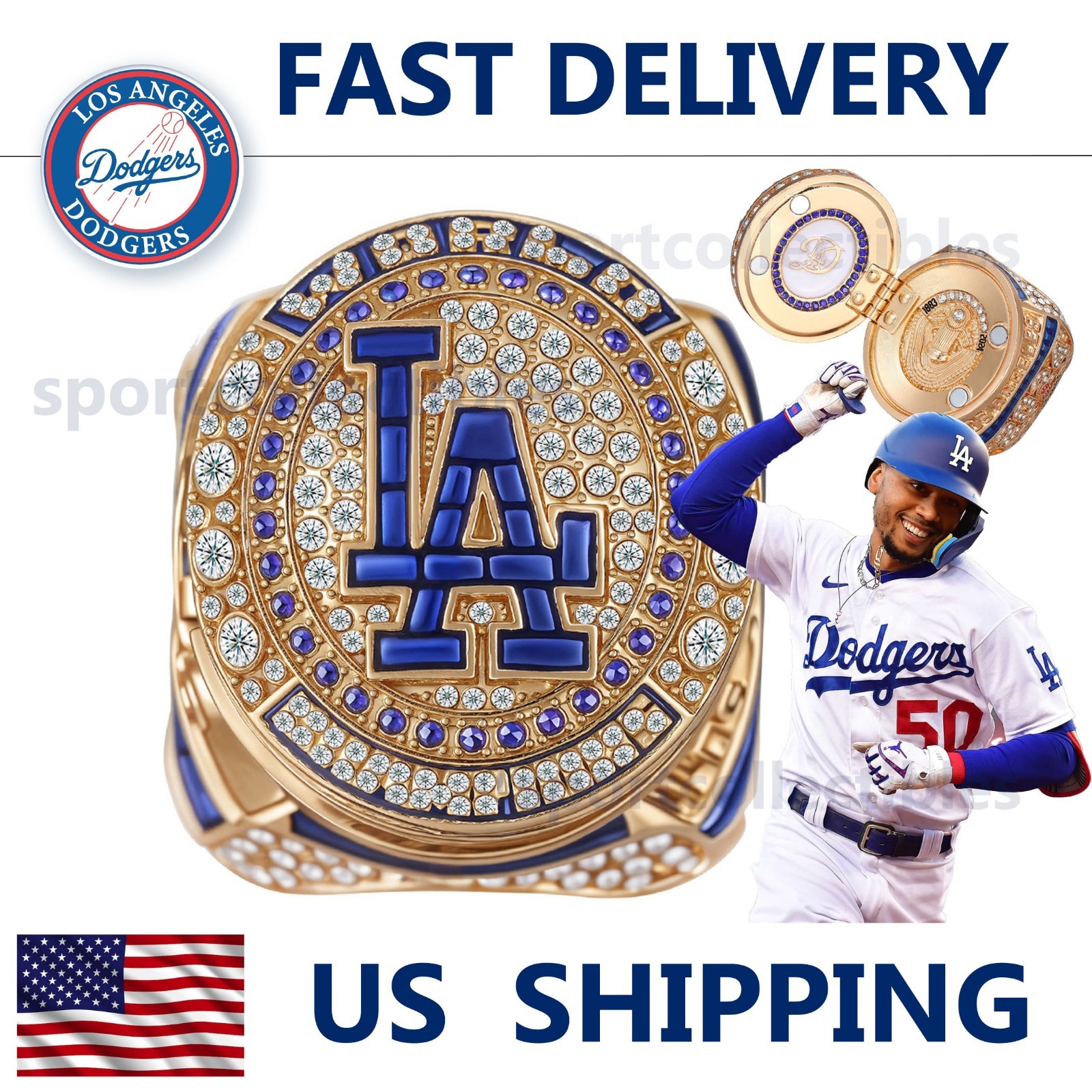 2024 LA Dodgers World Series Ring – BETTS #50 NEW – Fan Gift – MLB Replica Ring