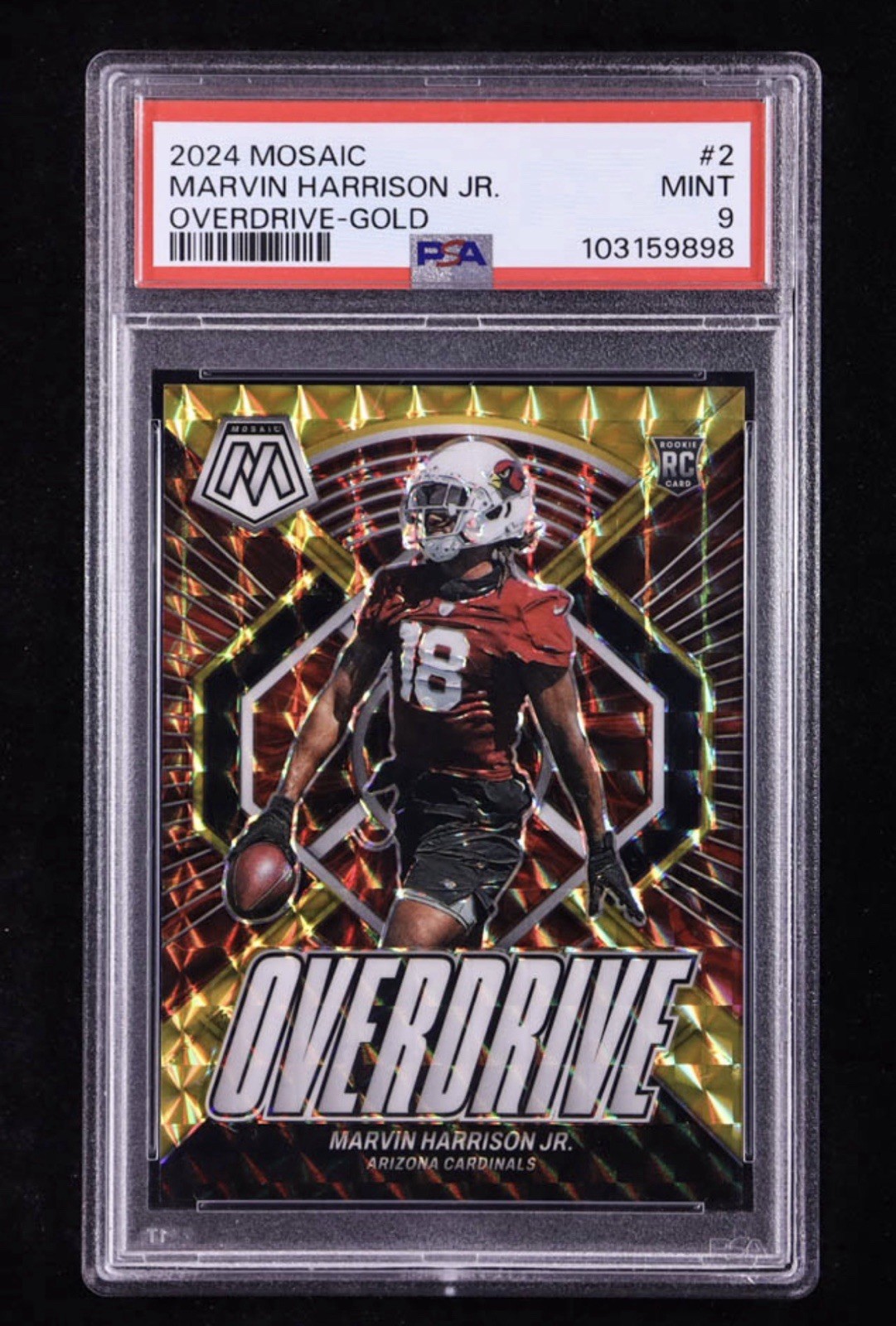 2024 Panini Mosaic Overdrive Mosaic Gold Marvin Harrison Jr 1/10 PSA 9 POP 1 FOP
