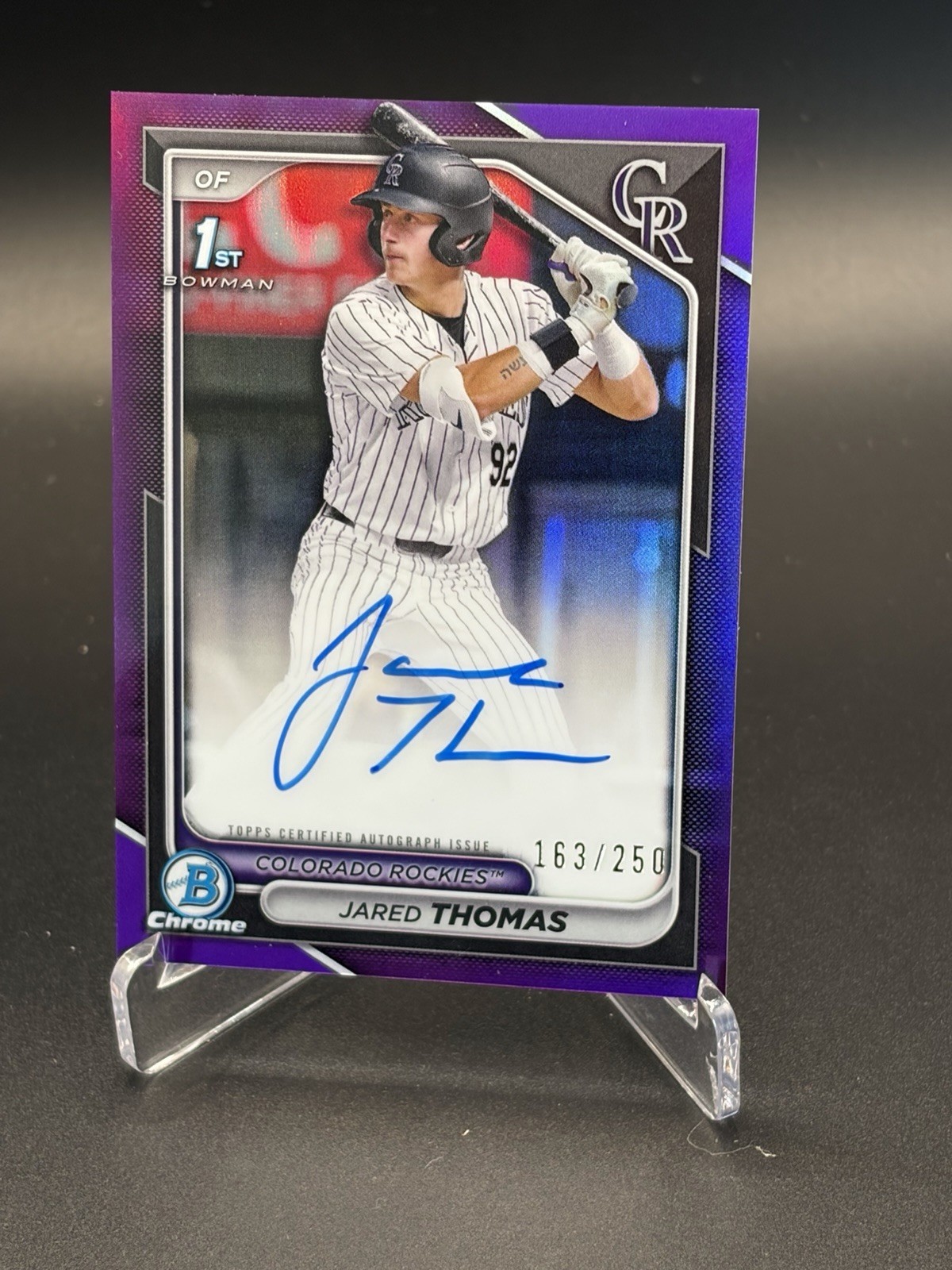 2024 Bowman Chrome Jared Thomas #CPA-JTH Purple Refractor Auto 1st Rockies/250