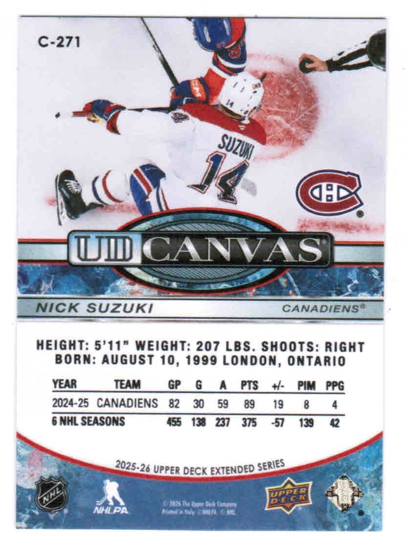 25/26 2025 UPPER DECK EXTENDED SERIES HKY UD CANVAS CARDS C271-C360 U-Pick List