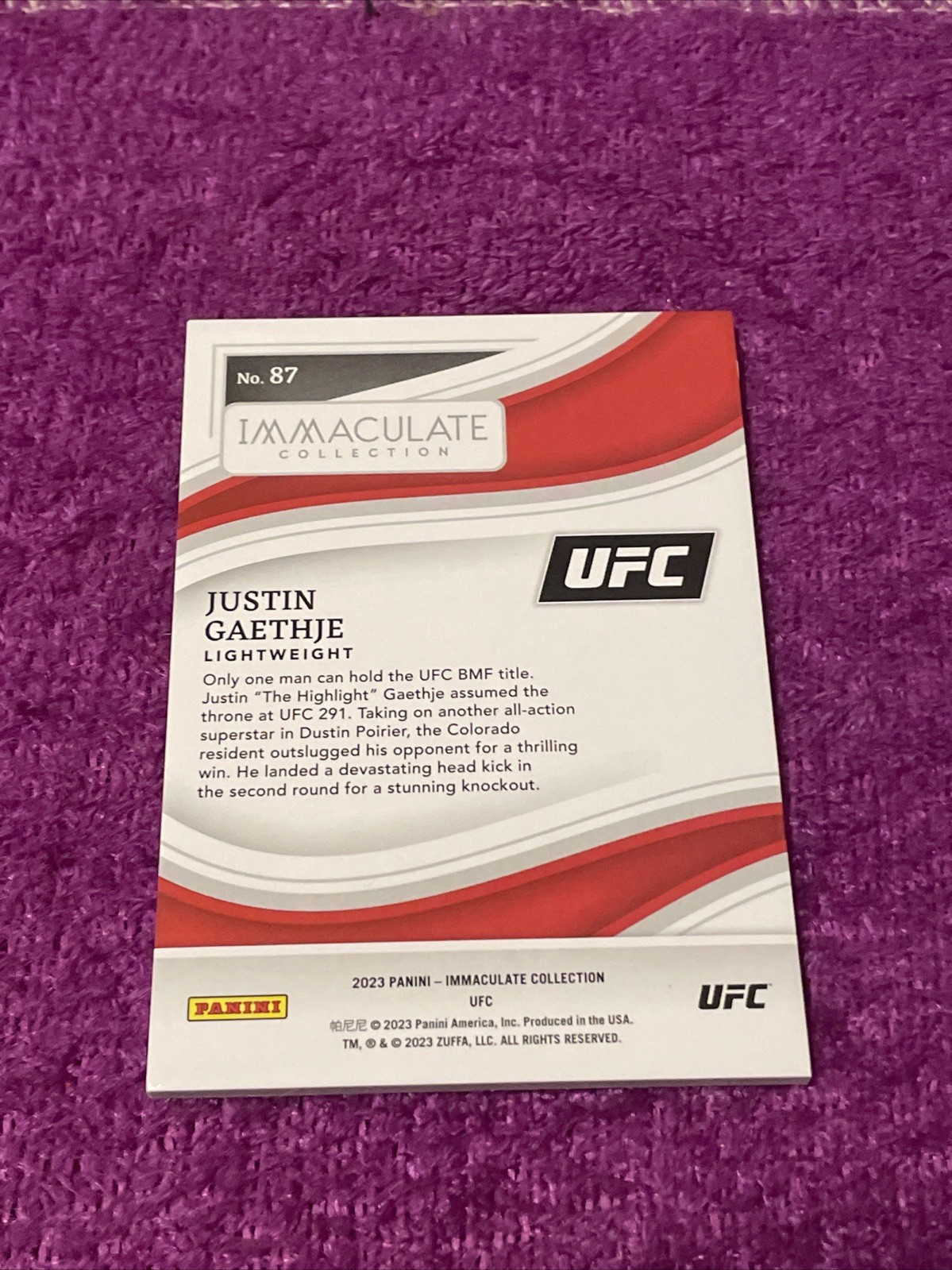 2023 PANINI IMMACULATE COLLECTION UFC JUSTIN GAETHJE #87 GOLD PARALLEL SSP# 9/10