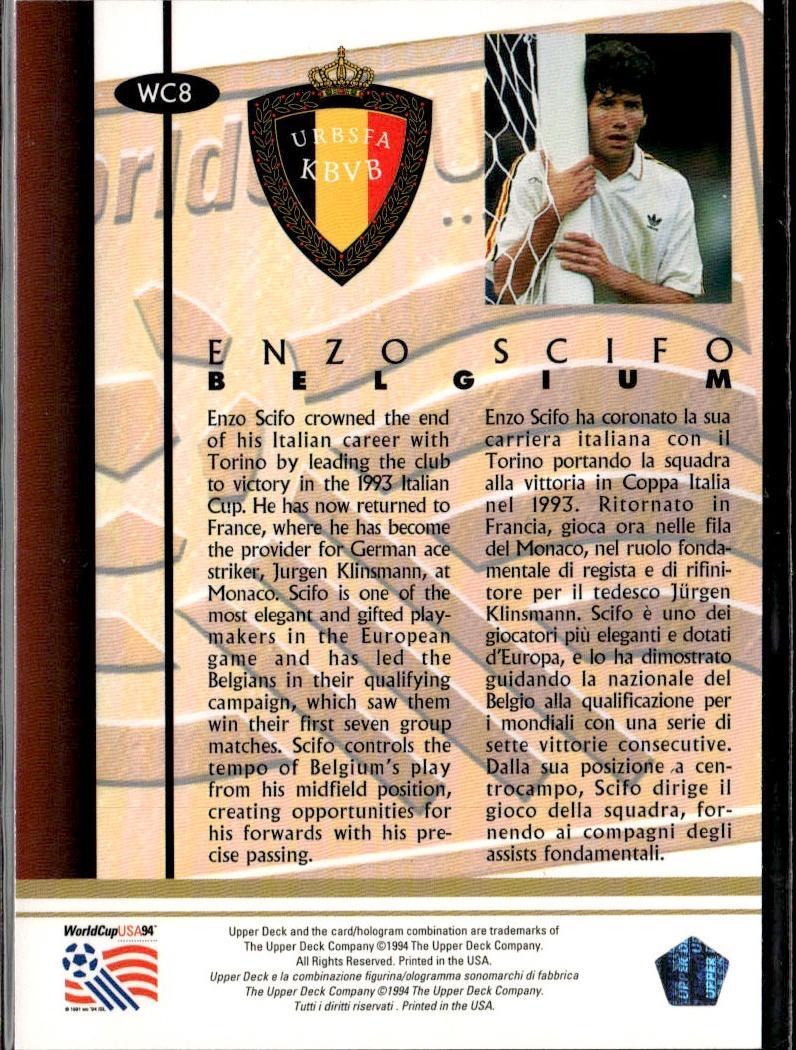 1994 Upper Deck World Cup English/Spanish #WC8 Enzo Scifo Player of the Year