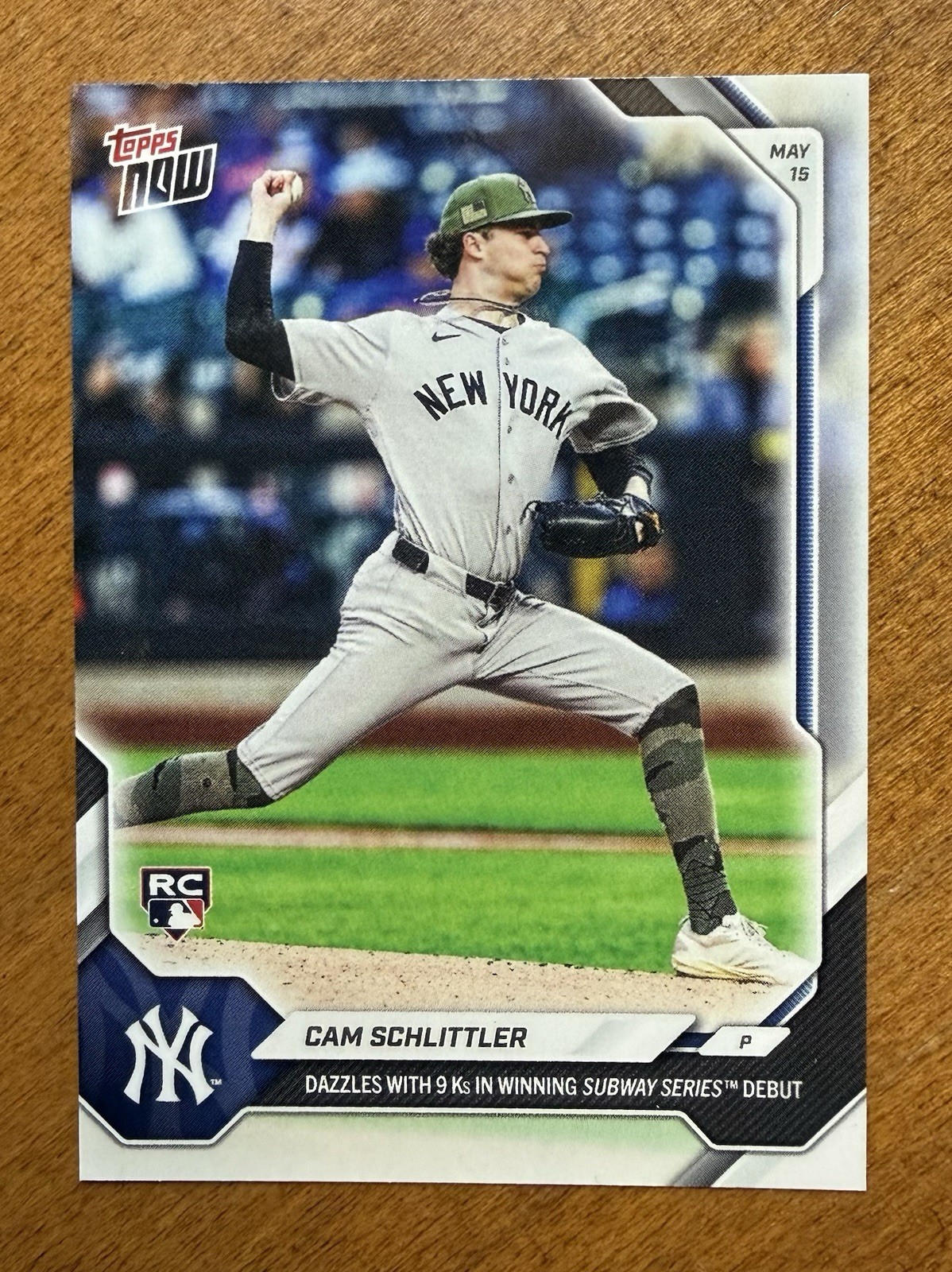 2026 Topps Now #206 Cam Schlittler RC, Dazzles with 9 K’s