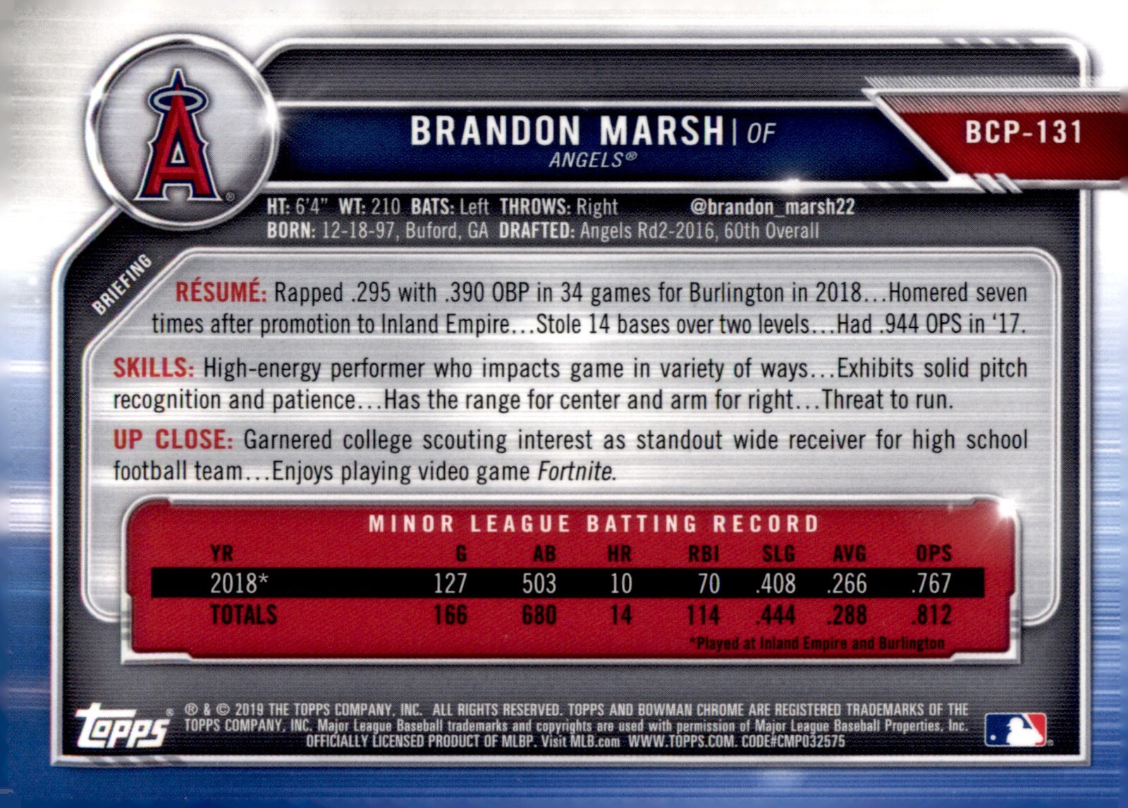 2019 Bowman – Chrome Prospects Andrew Knizner #BCP-132 (RC)
