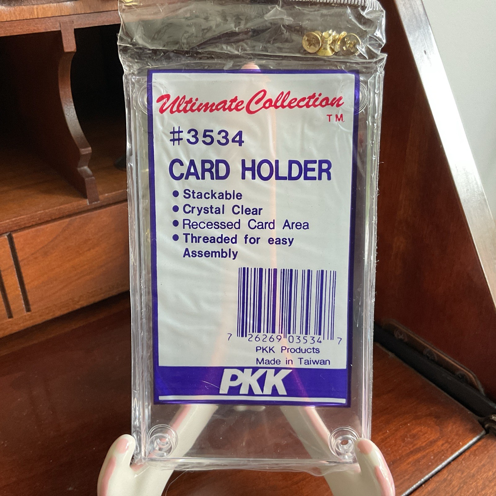 Two PKK Screw-down Card Holders #3534 Clear Stackable Recessed Card Area
