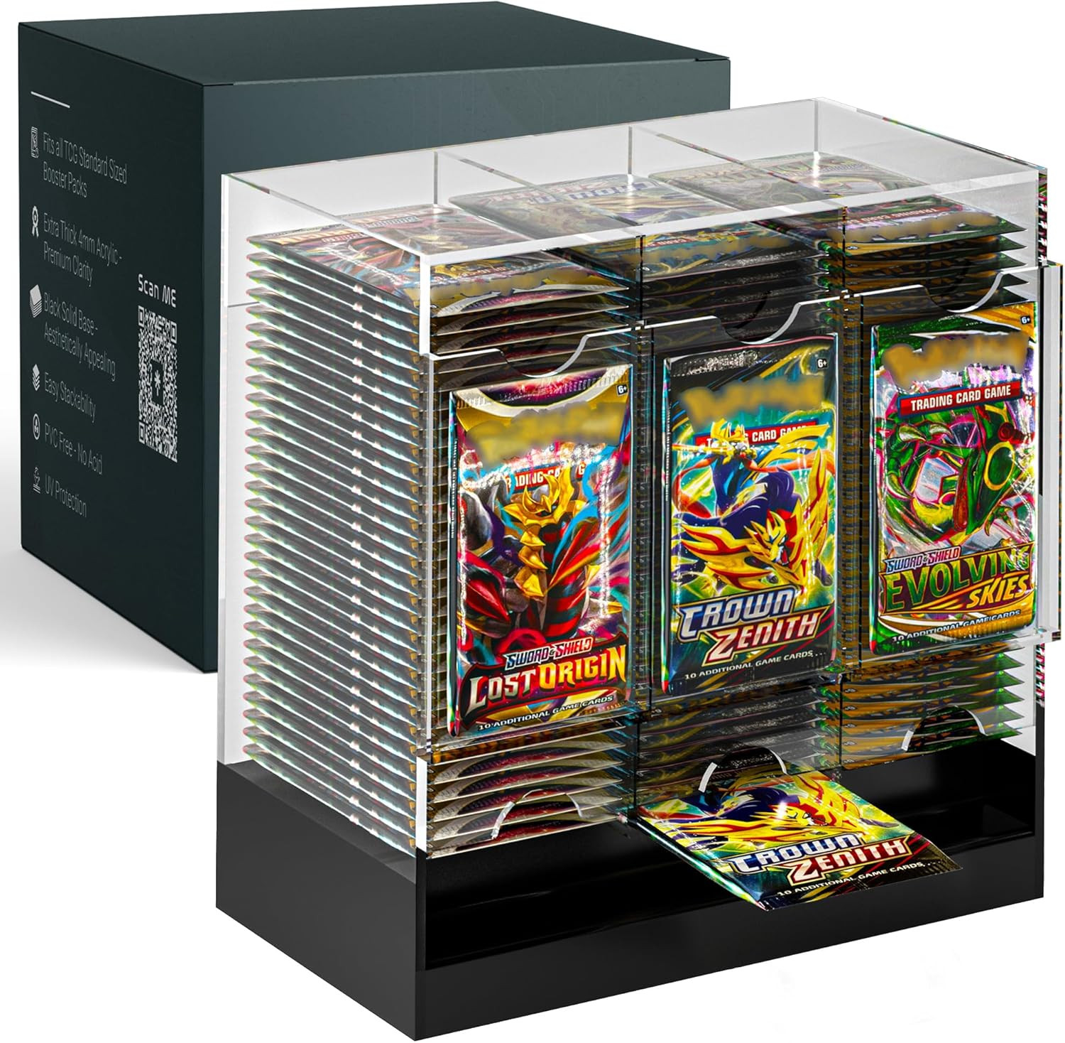 3-Slot Booster Pack Dispenser with Black Base – Fits 120 Booster Packs for Dispe