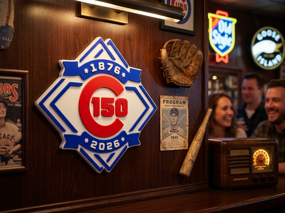 Chicago Cubs 150th Anniversary Sign 1876–2026 Wall Shelf Decor Man Cave