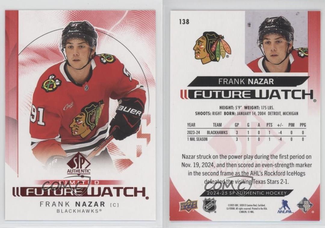 2024-25 SP Authentic Future Watch Limited Red Frank Nazar #138 Rookie RC 14sr