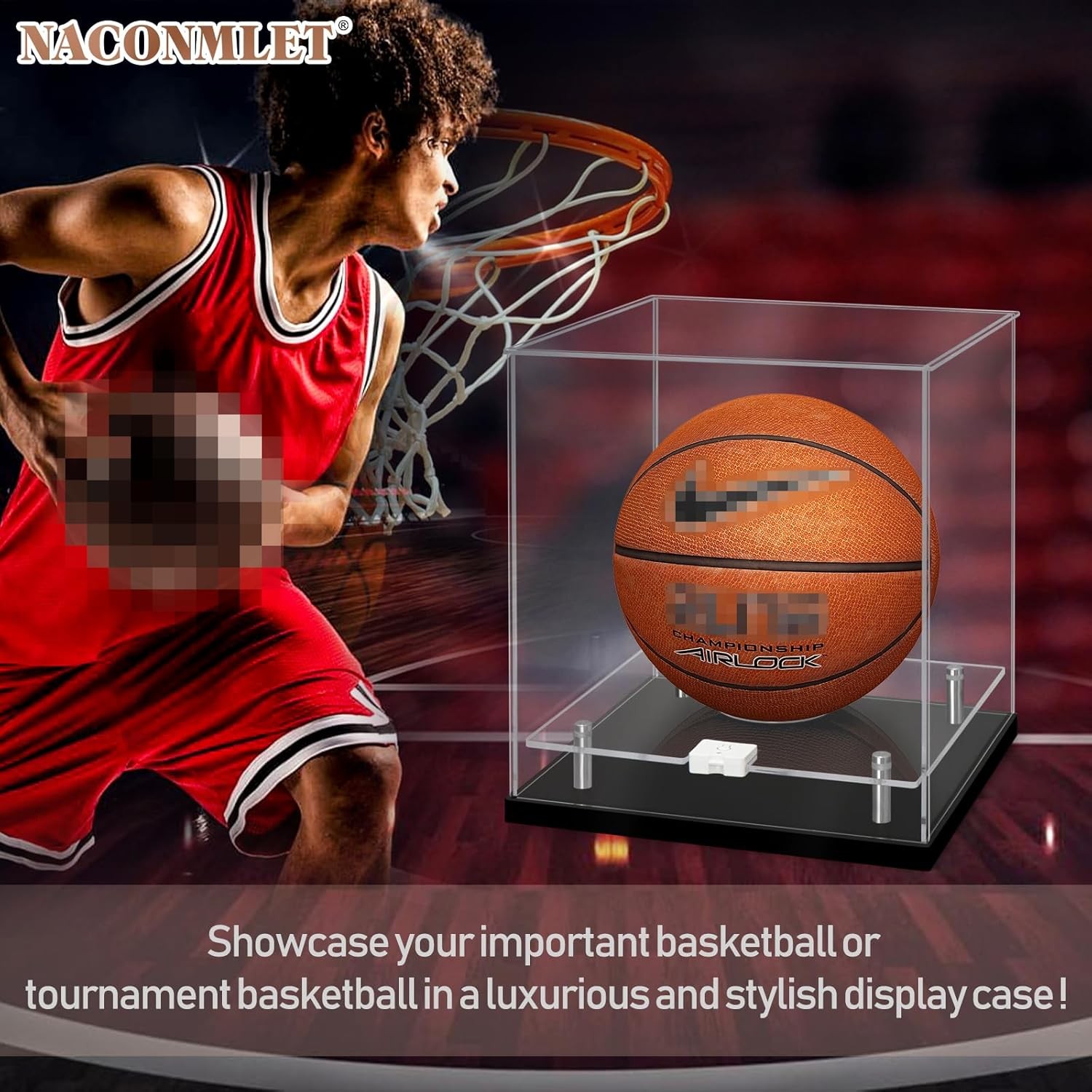 Basketball Display Case w/ LED Light Clear Acrylic Stand for Sports Collectibles