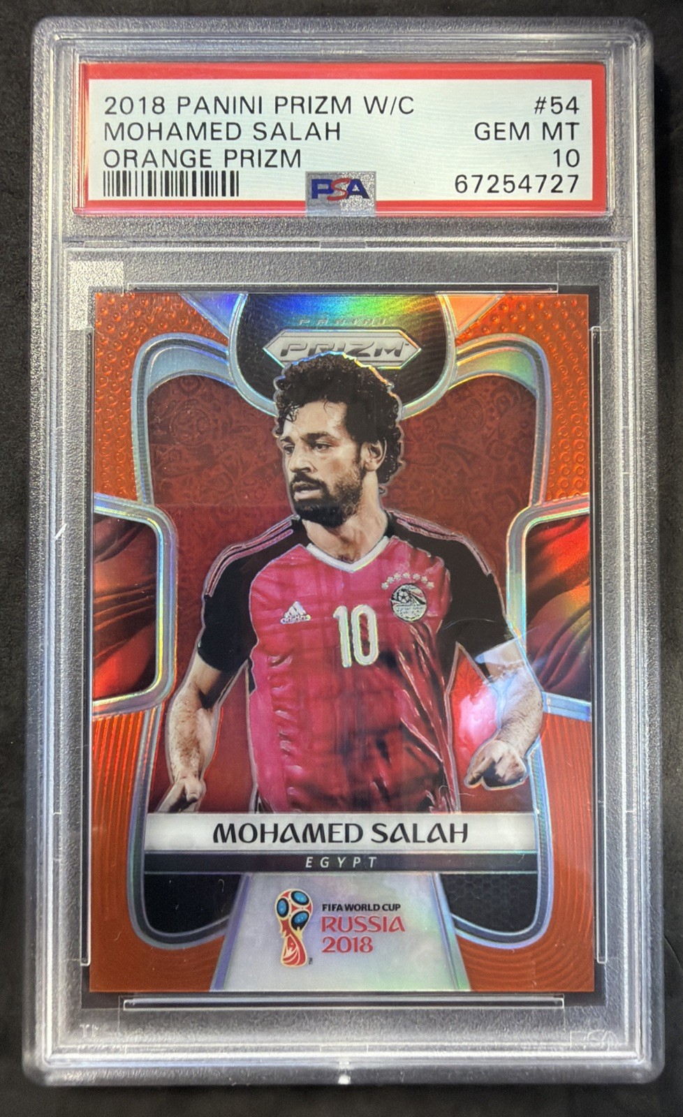 2018 Panini Prizm World Cup Mohamed Salah Orange Prizm /65 PSA 10🔥