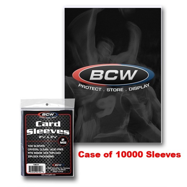 CASE / 10000 BCW Baseball Trading Card Acid Free Soft Poly Sleeves 2 5/8 x 3 5/8