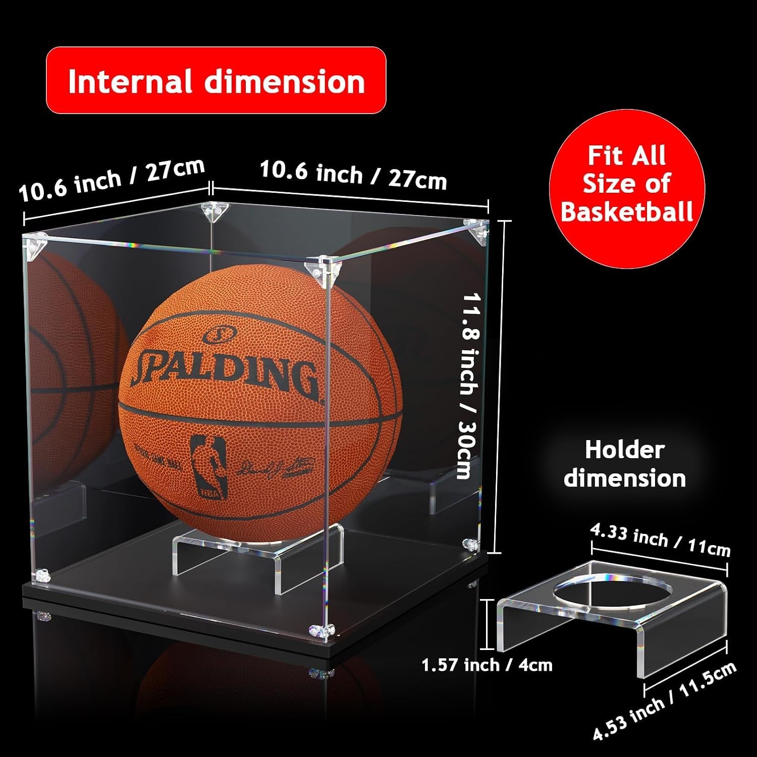 KOLIPI Basketball Display Case Clear Acrylic UV Protected 10.6 X 10.6 X 11.8