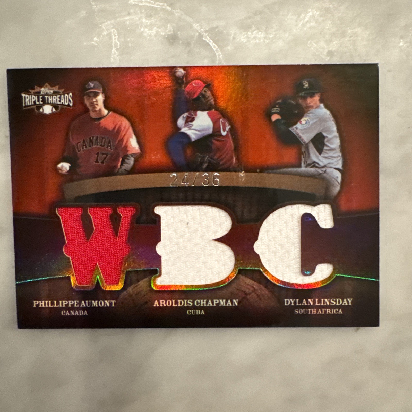 2009 TOPPS TRIPLE THREADS AUMONT Aroldis CHAPMAN LINSDAY WBC Relic #24/36